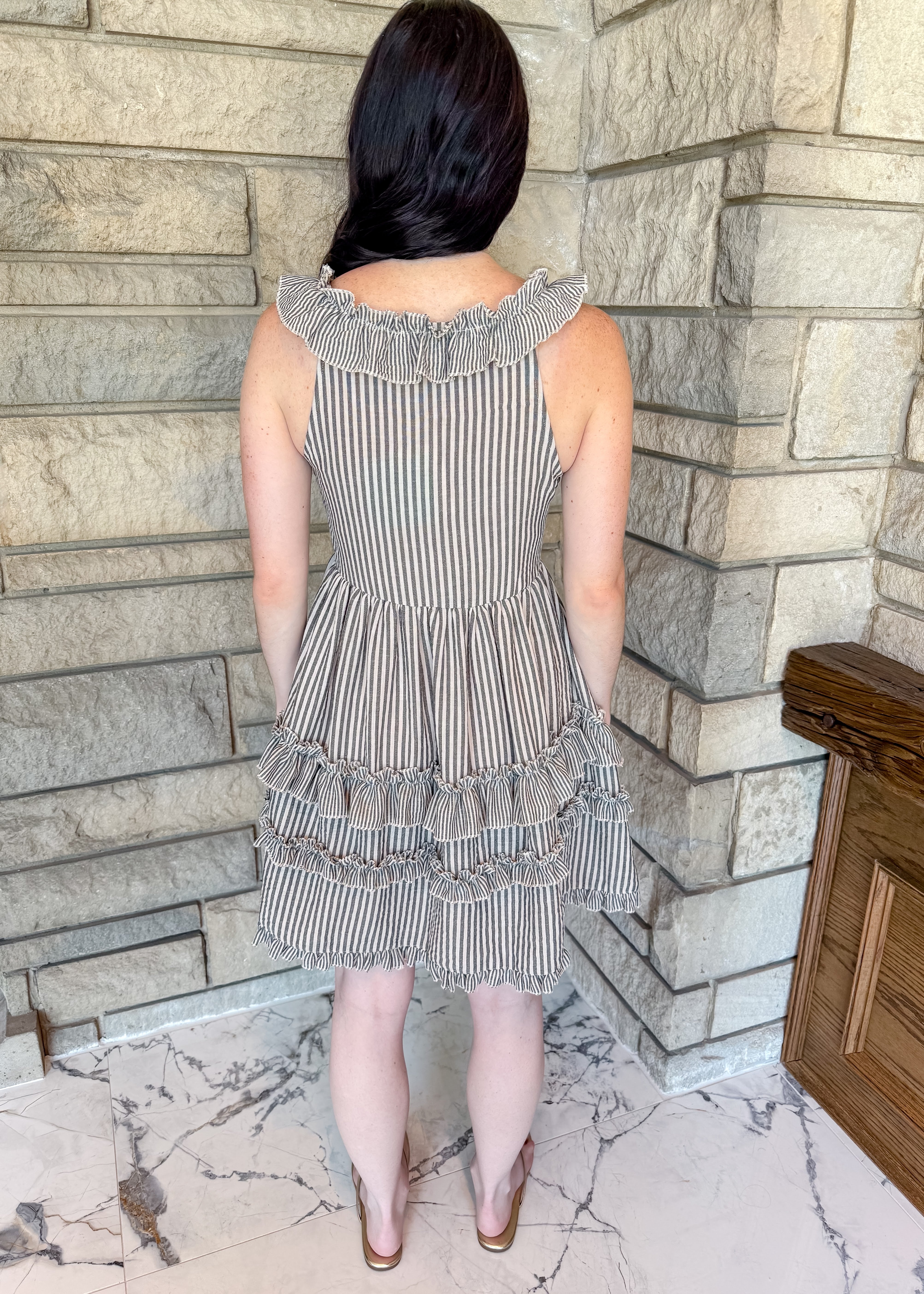 Merida Striped Linen Ruffle Dress