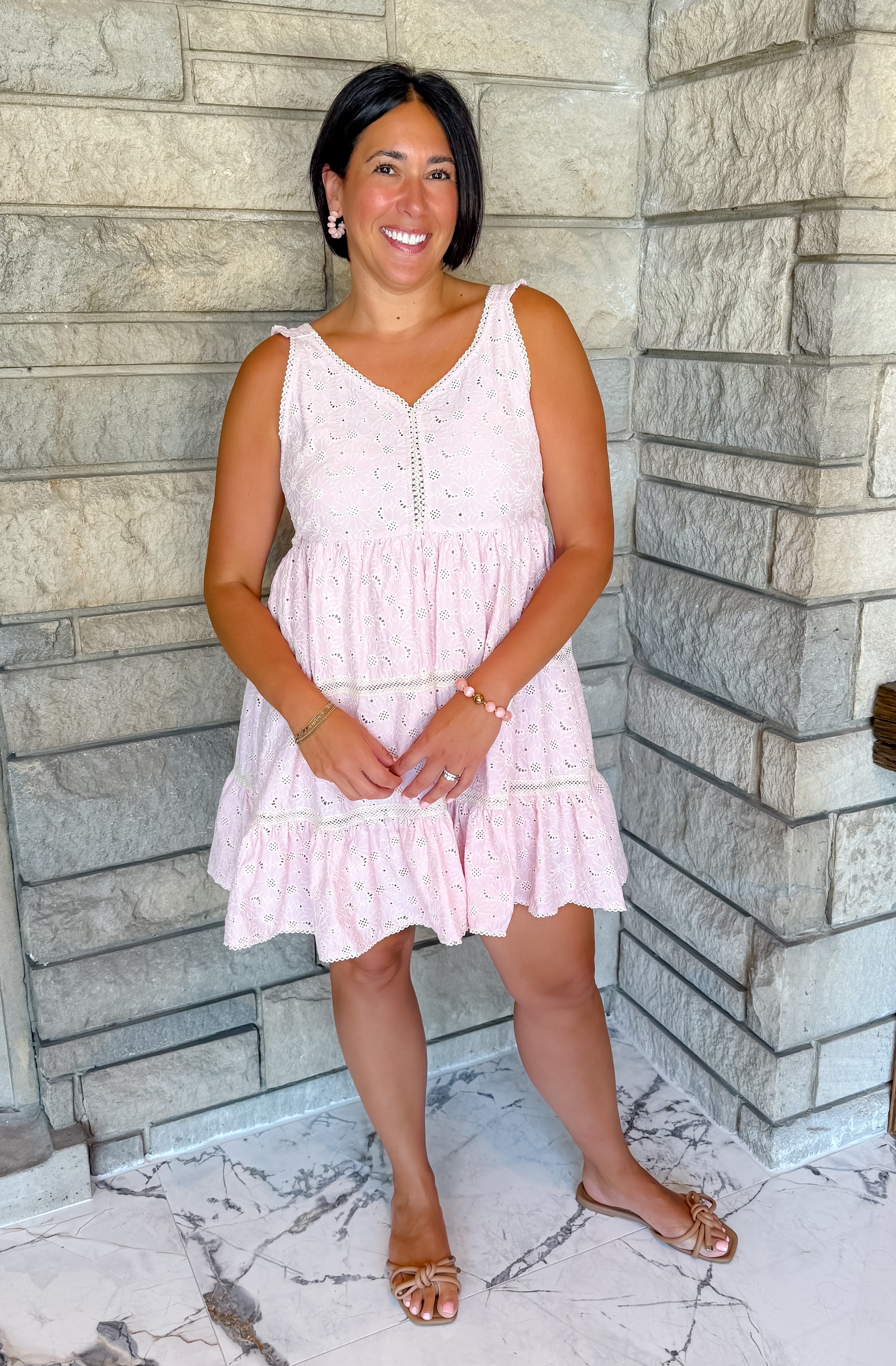 light pink floral embroidered eyelet sundress