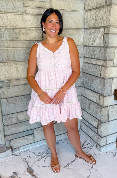 light pink floral embroidered eyelet sundress