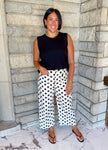 ivory/black polka dot ankle length crop pants front pocket