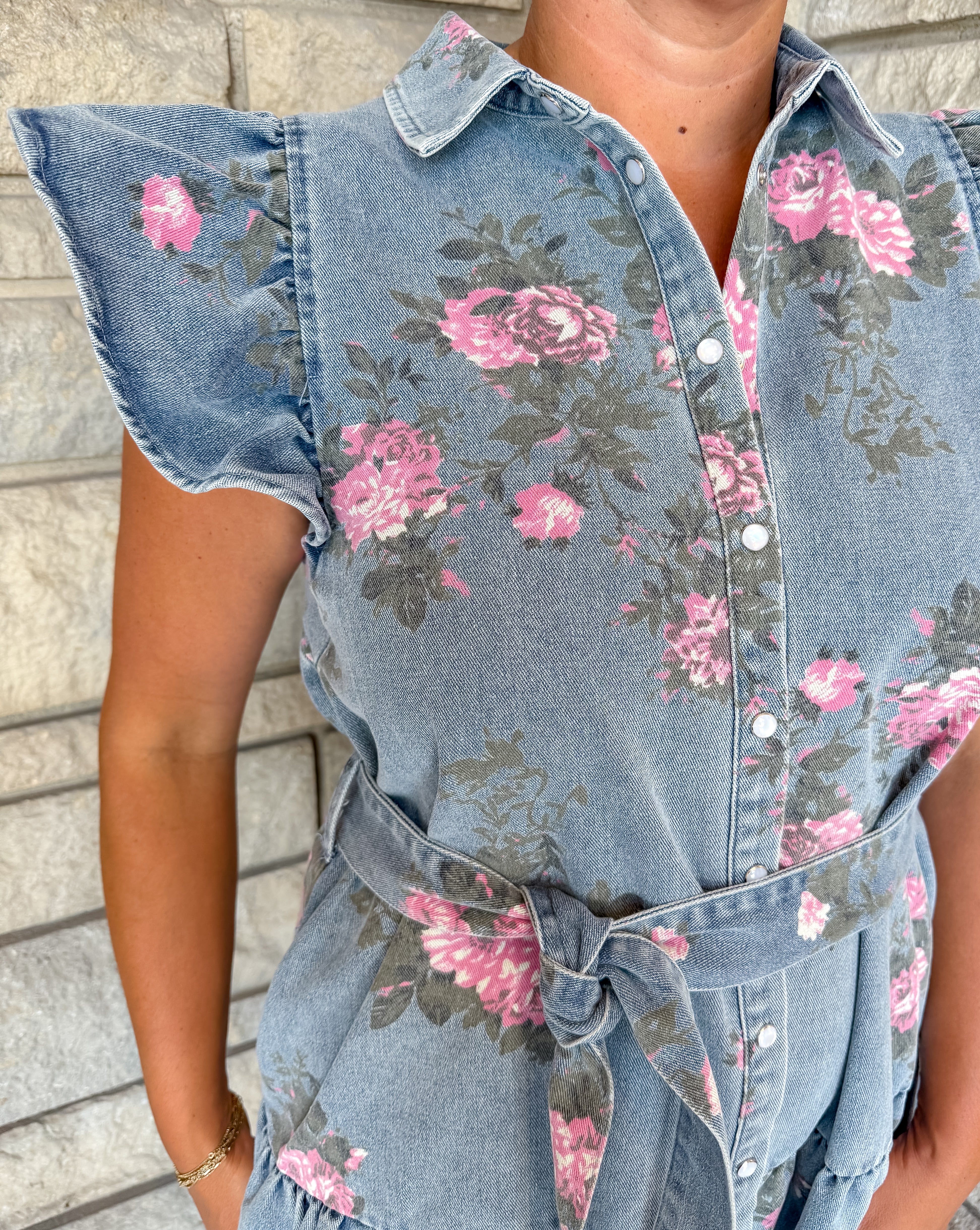 Lacey Floral Denim Tie Dress