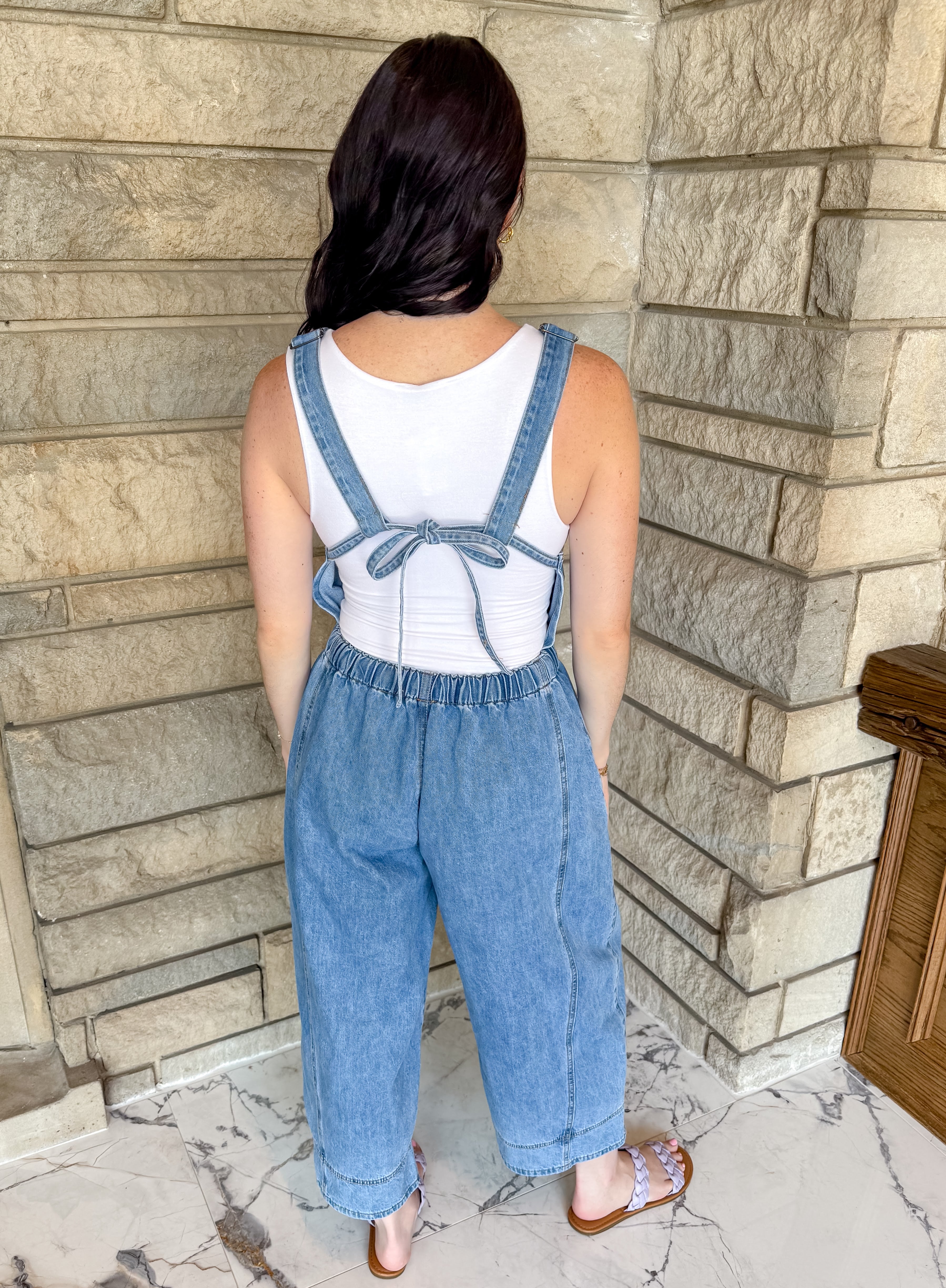 Arden Open Tie Back Denim Overall