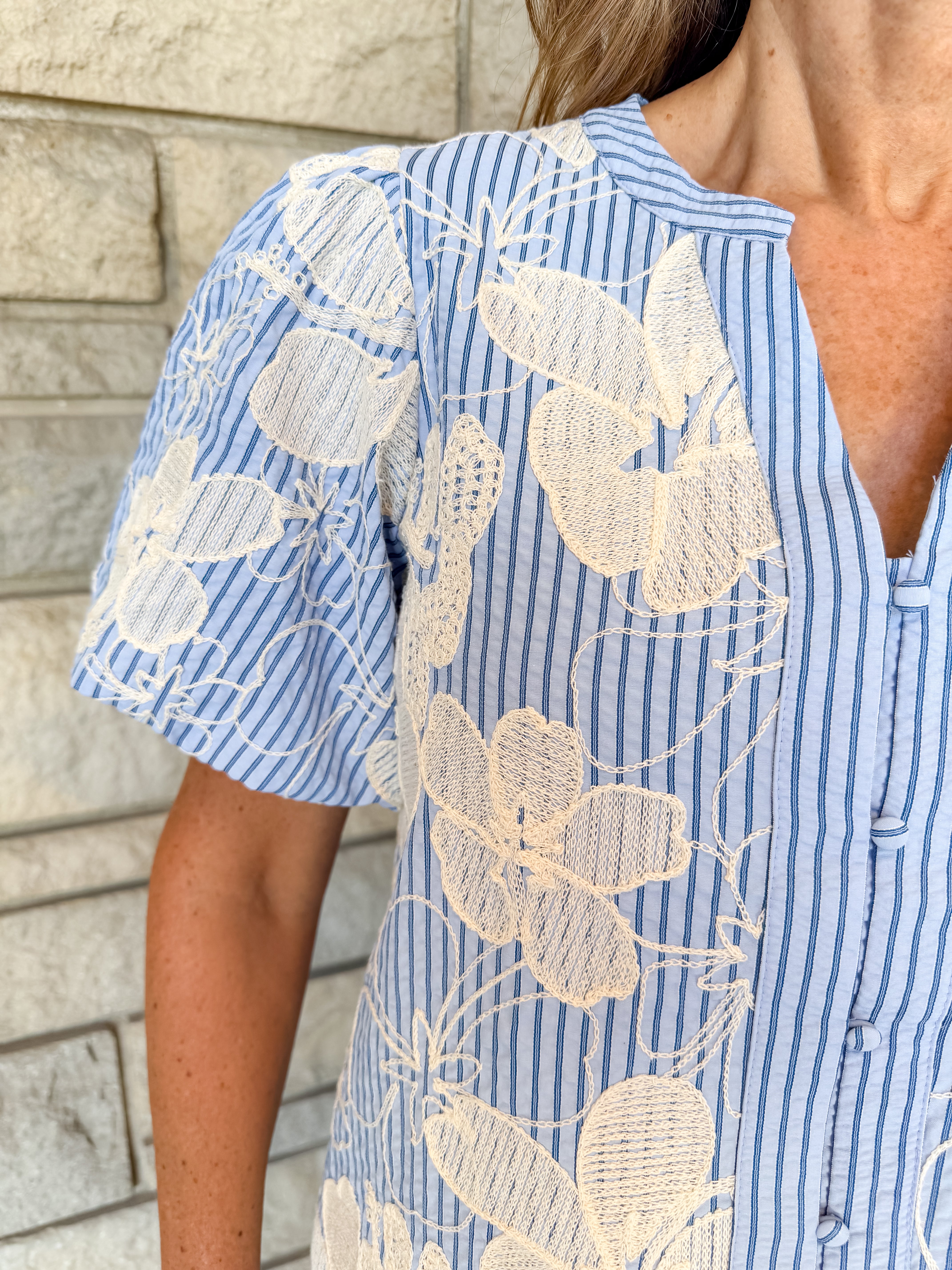 Gwendolyn Floral Embroidered Striped Top