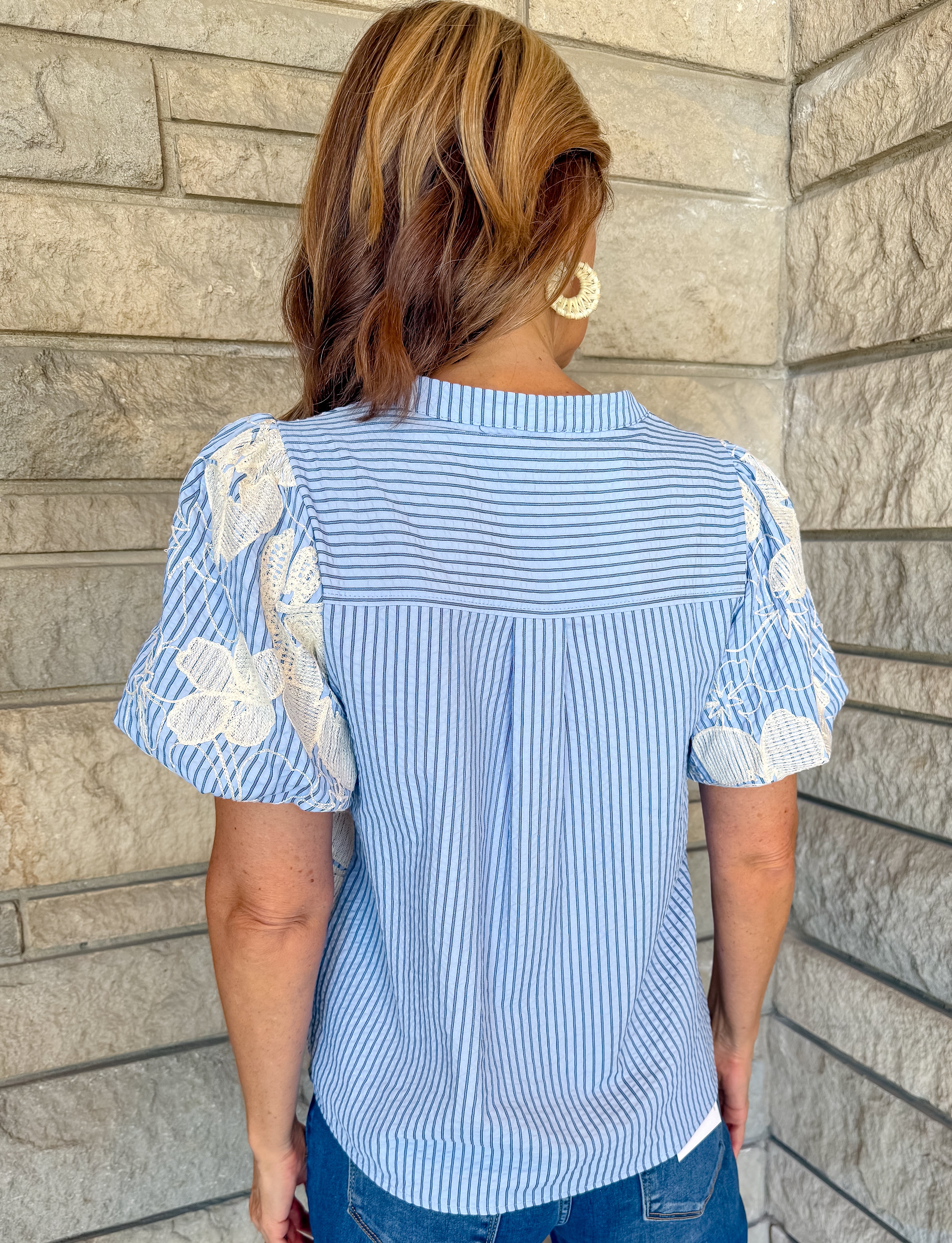 Gwendolyn Floral Embroidered Striped Top