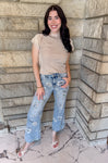 light blue wide ankle jeans with floral print