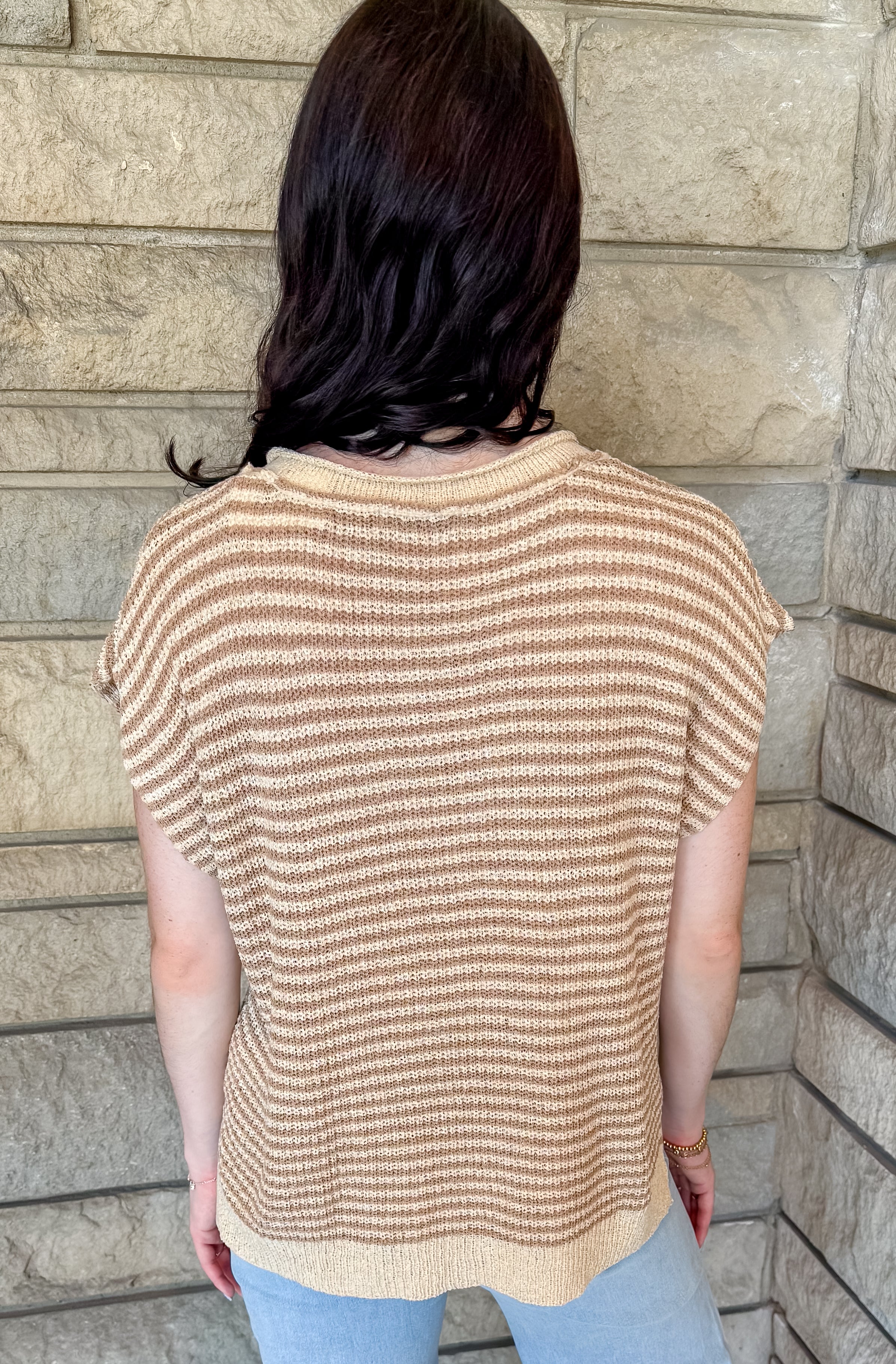 Ariana Split Neck Striped Sweater