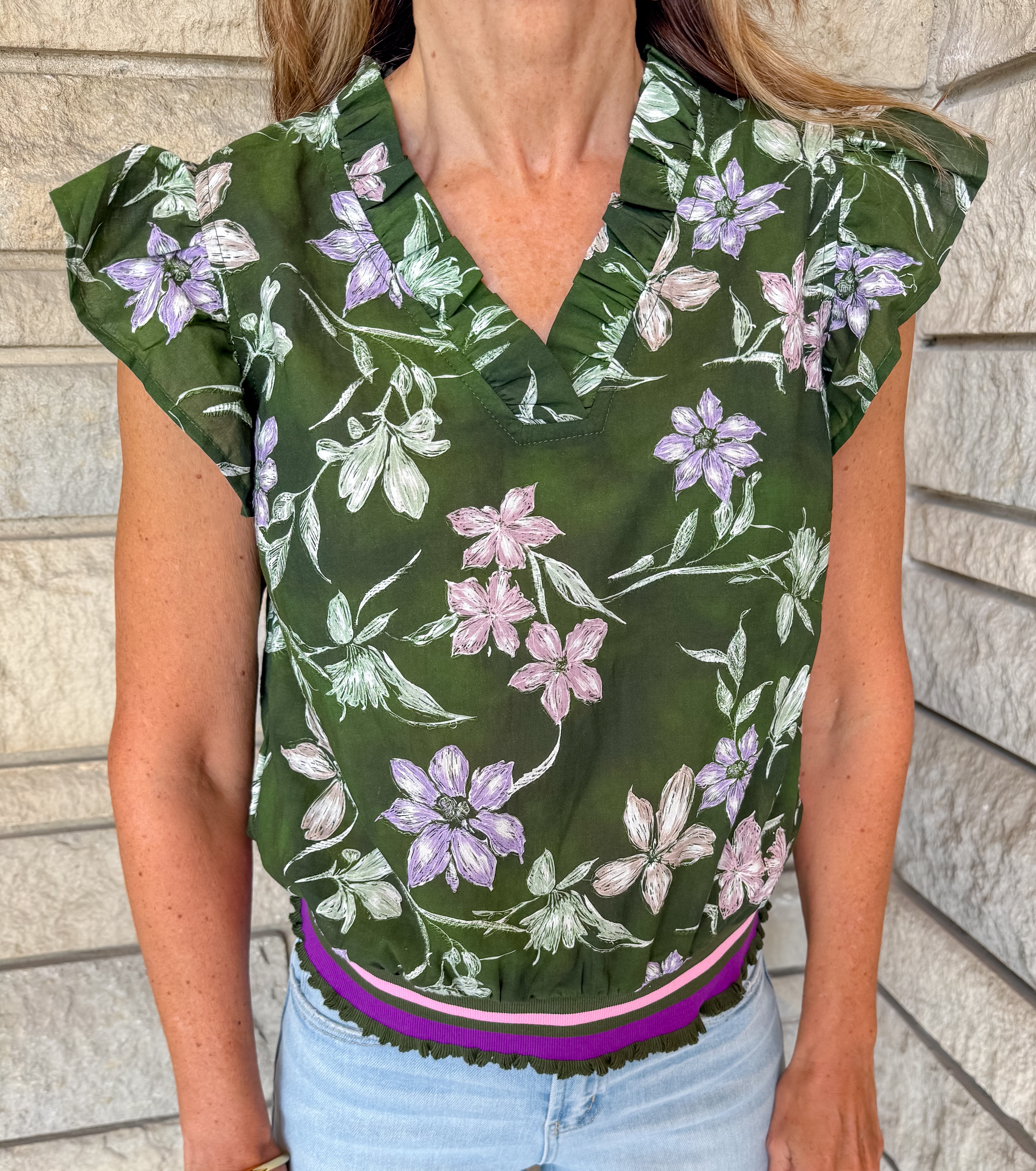 Ingrid Floral Contrast Band Top