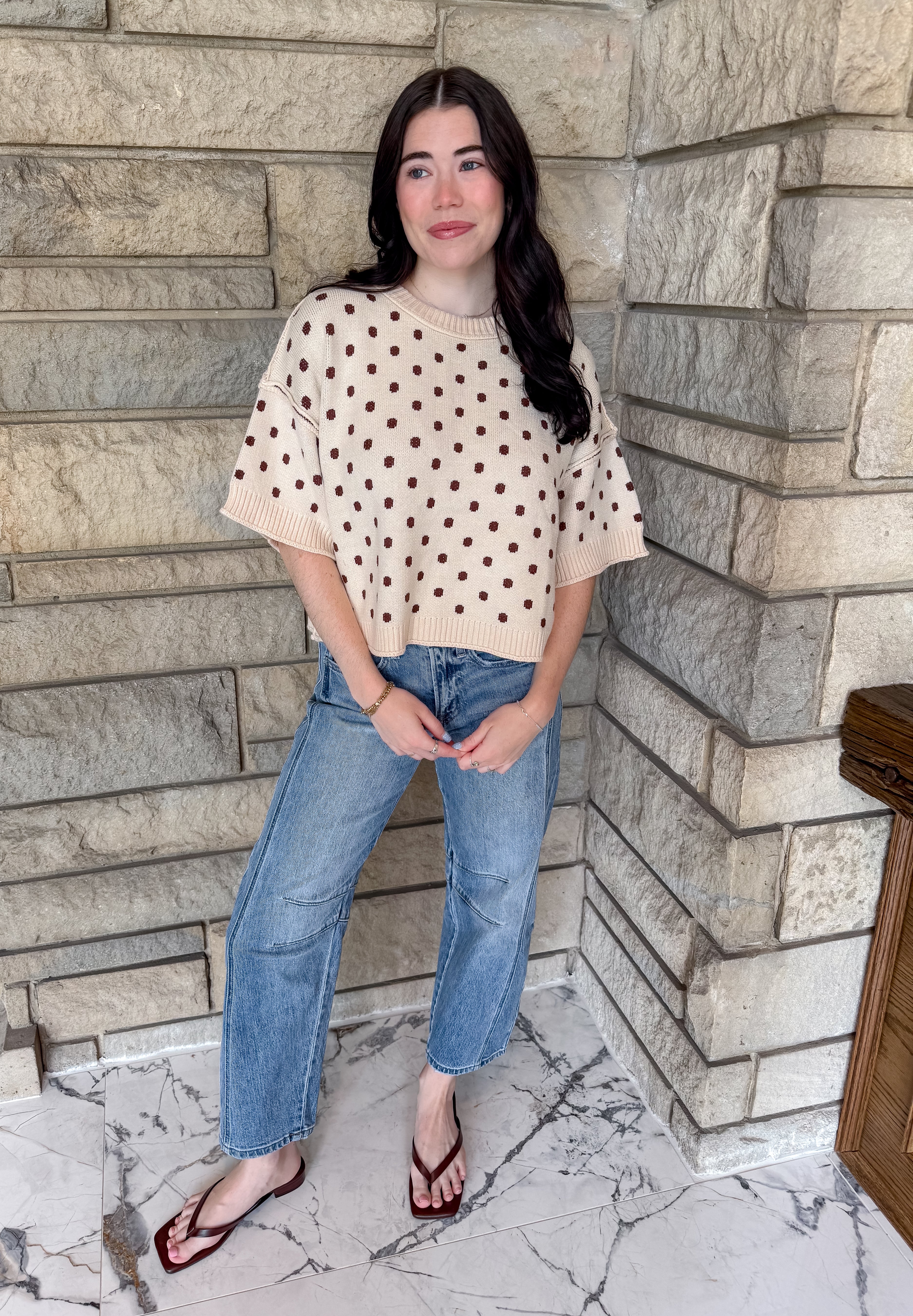 Yara Polka Dot Short Sleeve Sweater