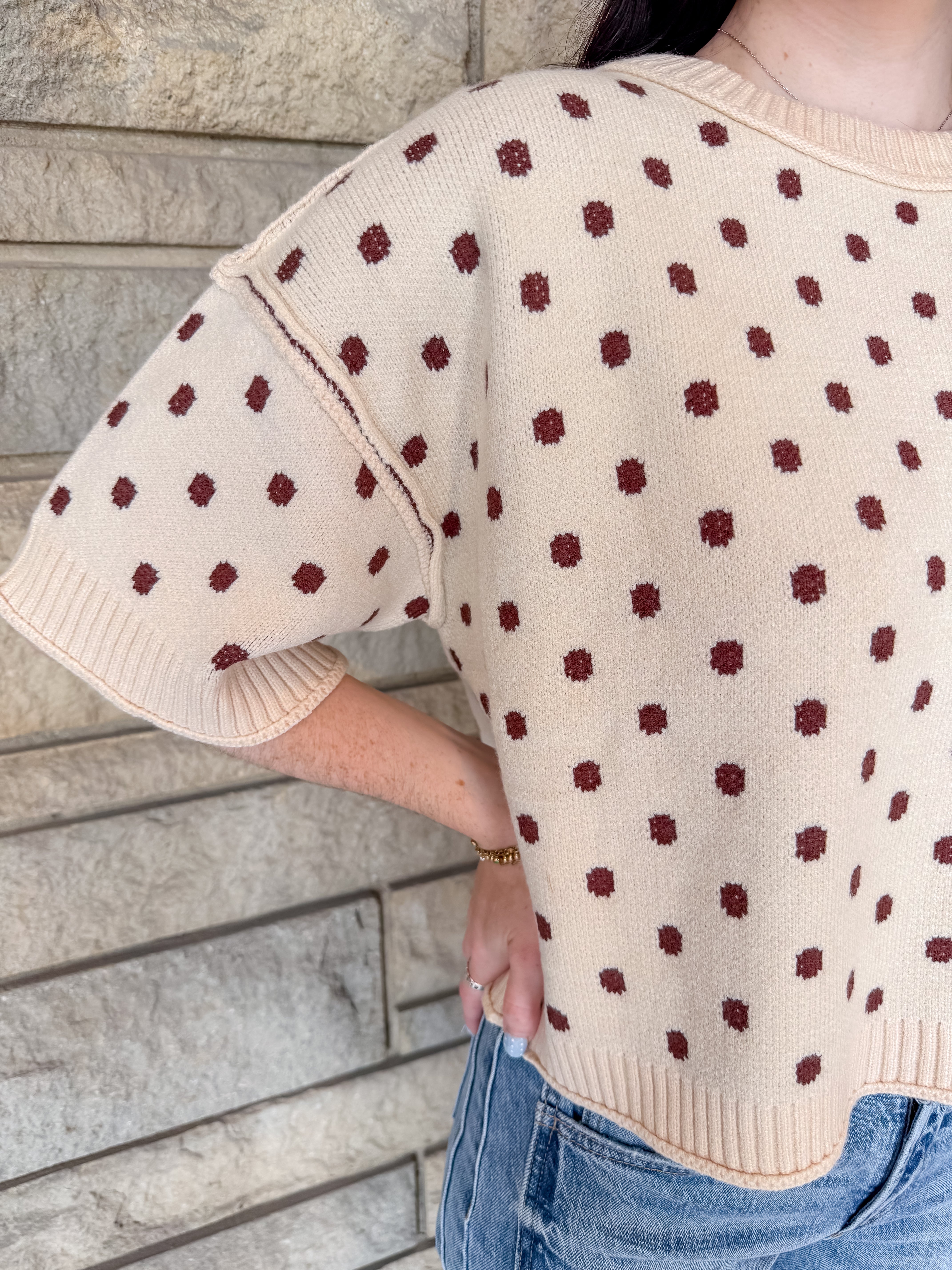 Yara Polka Dot Short Sleeve Sweater