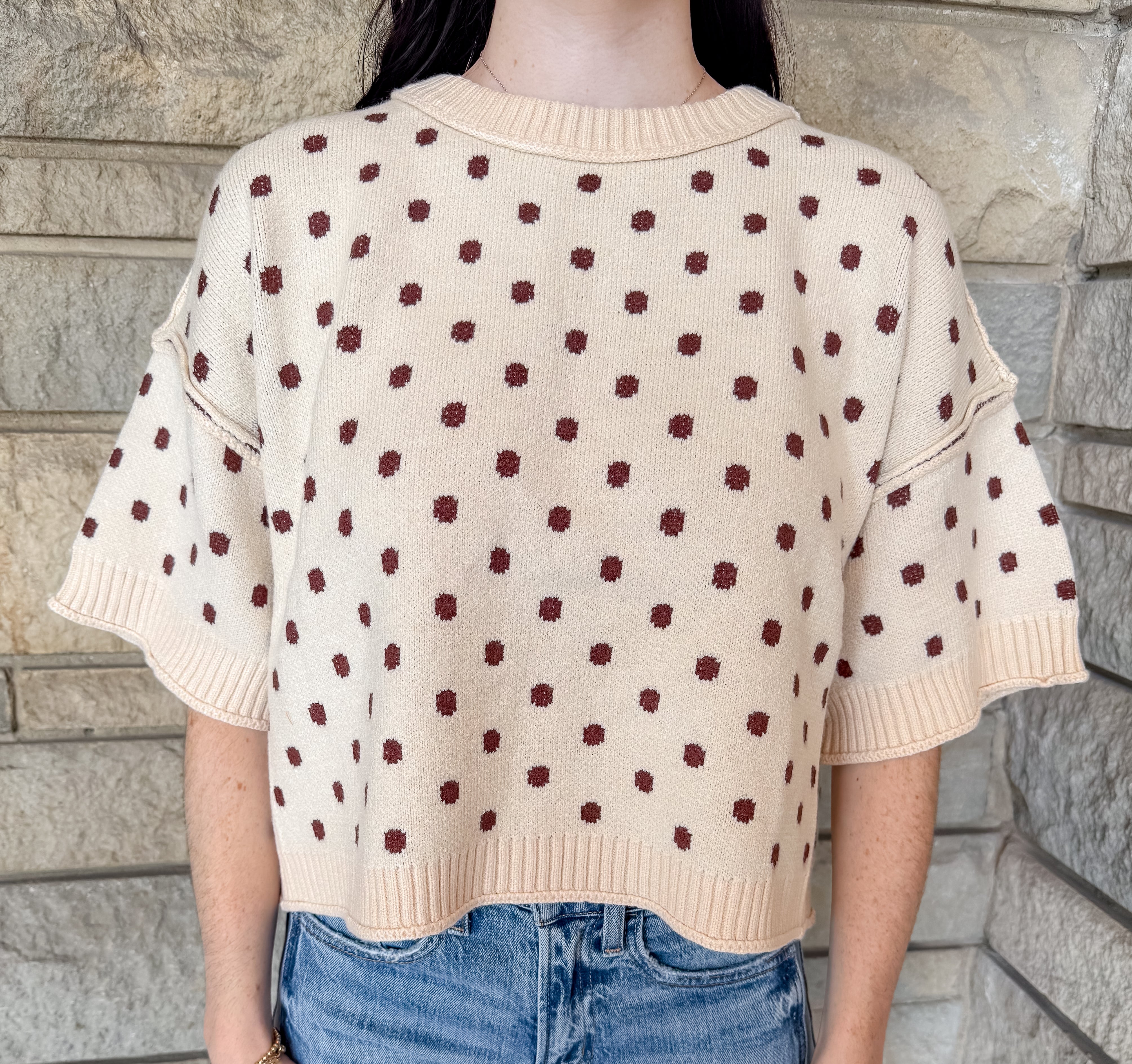 Yara Polka Dot Short Sleeve Sweater