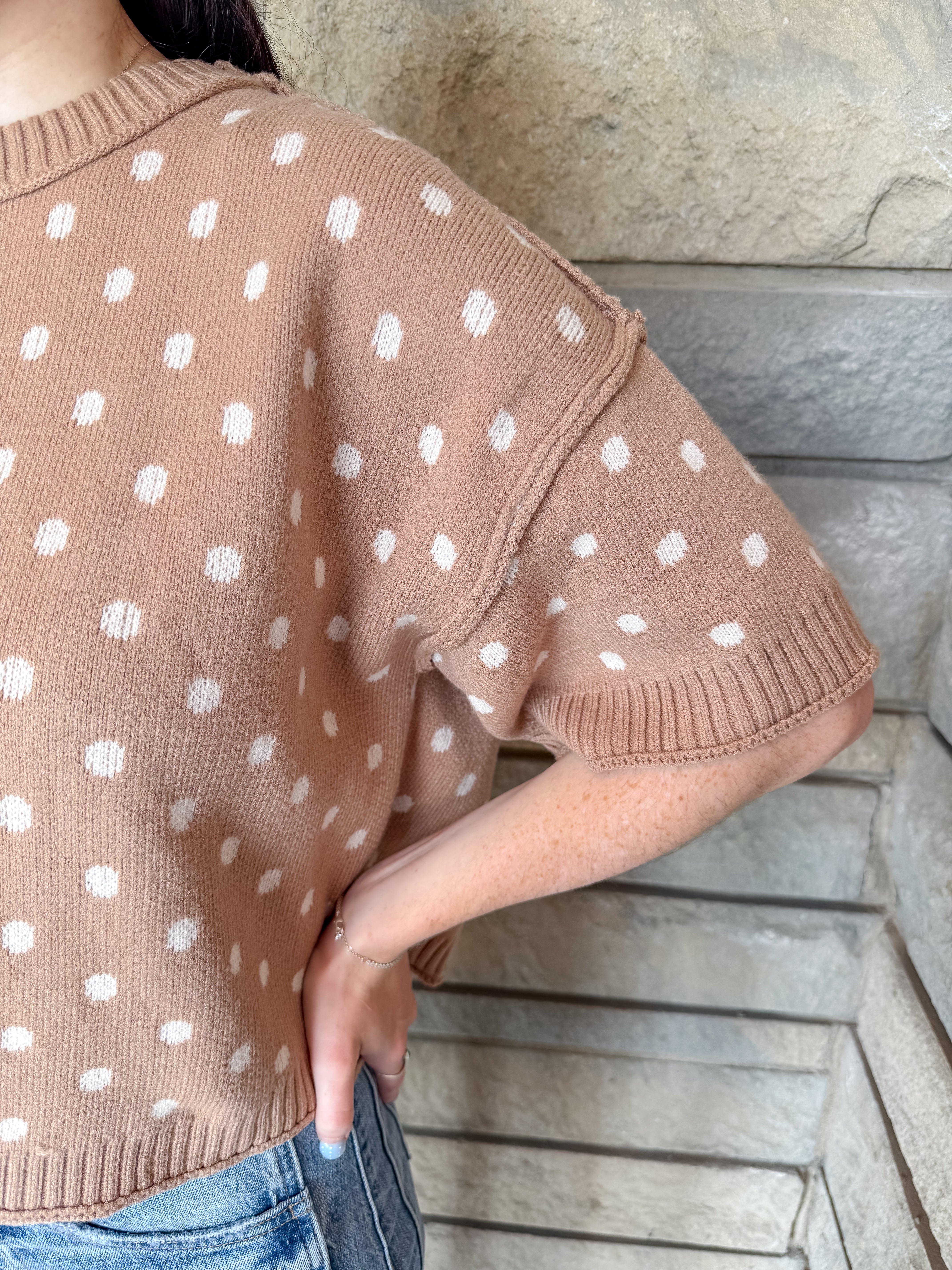 Yara Polka Dot Short Sleeve Sweater