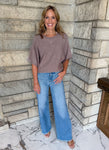 mocha color crew neck dolman short sleeve lightweight sweater 