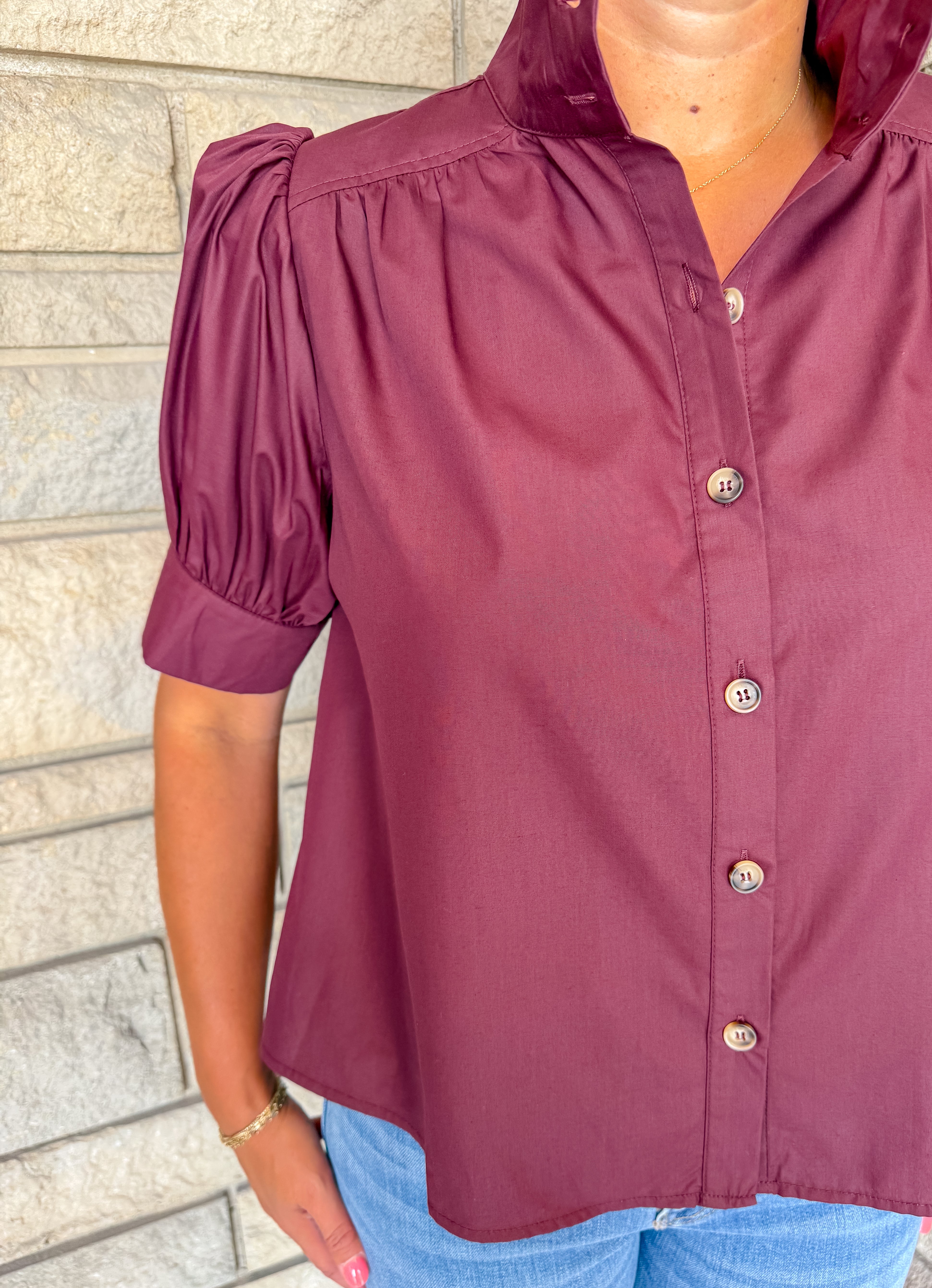 Nia Button Puff Top