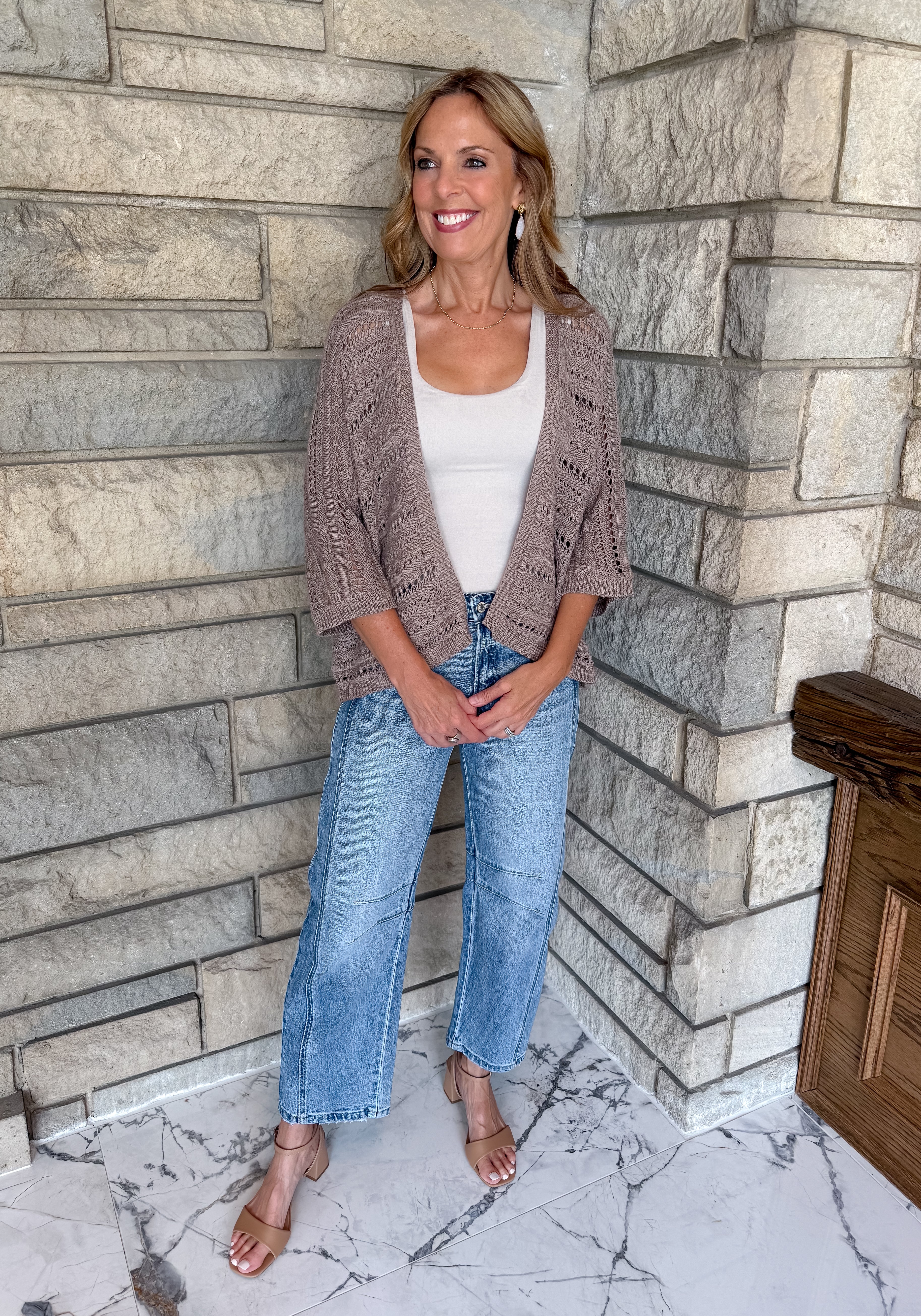 mocha crochet short open cardigan 