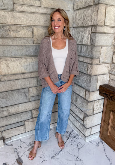 mocha crochet short open cardigan 