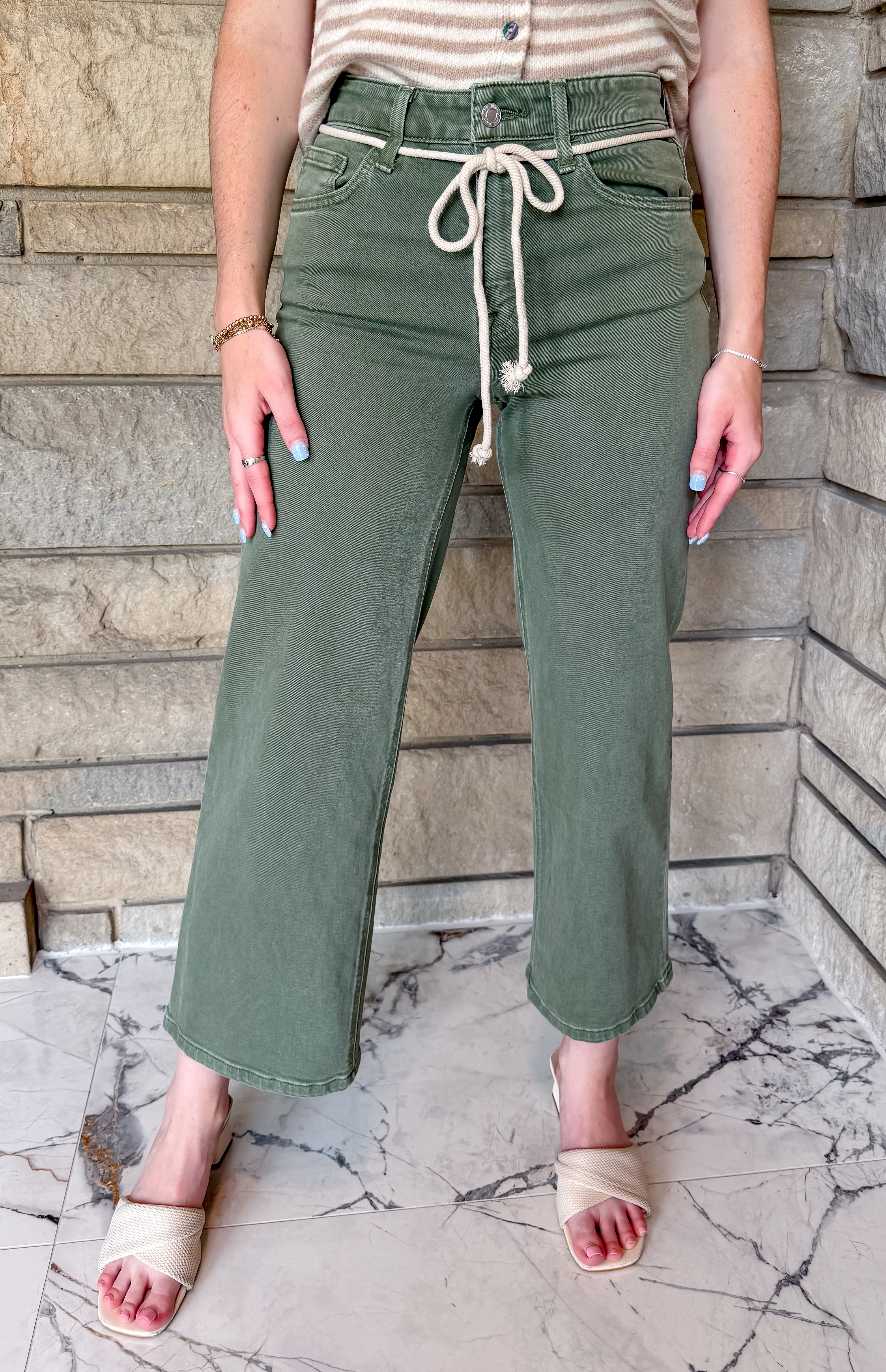 Olivia H Rise Drawstring Jeans Green