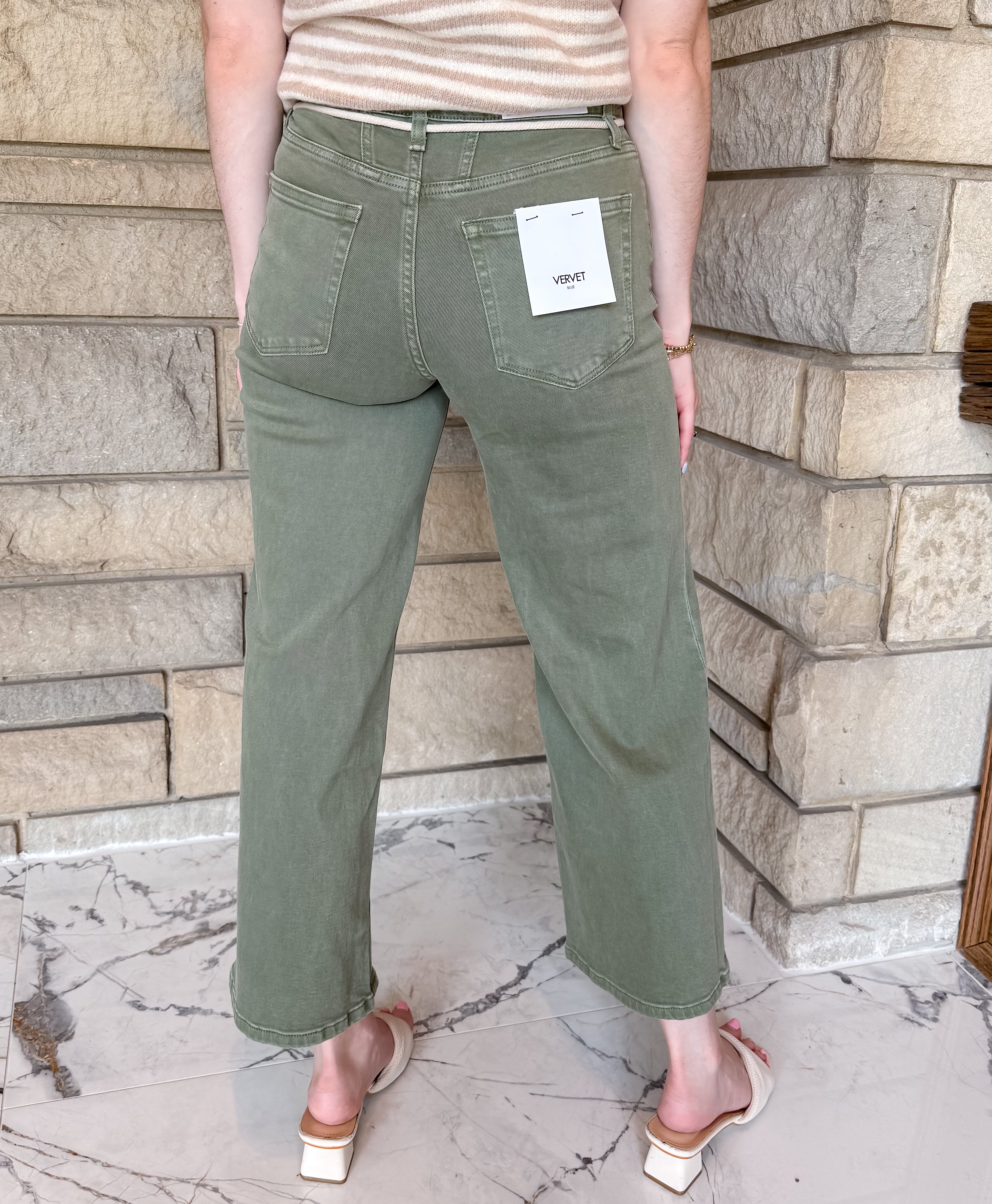 Olivia H Rise Drawstring Jeans Green