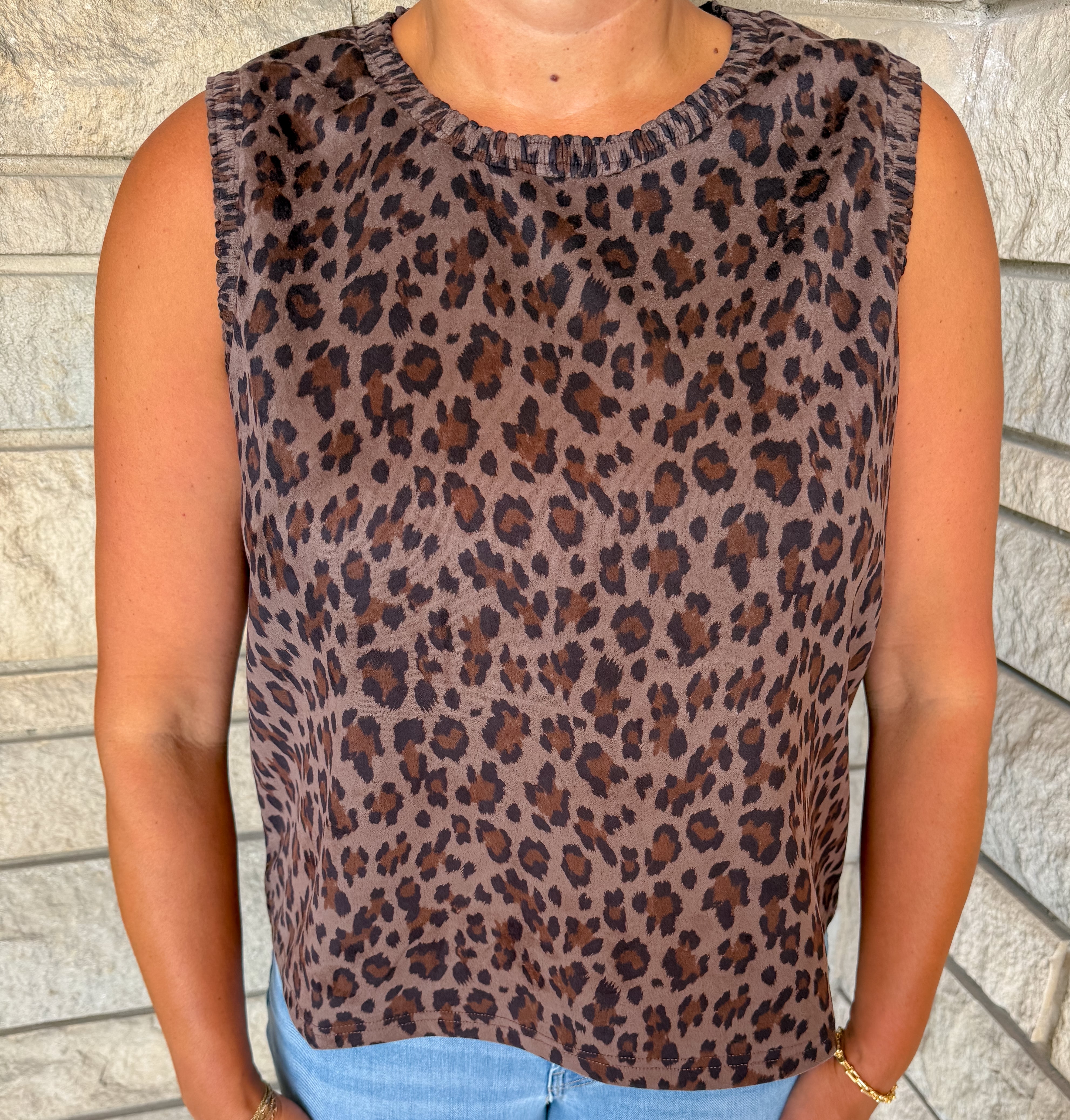 Amara Leopard Smocked Edge Tank