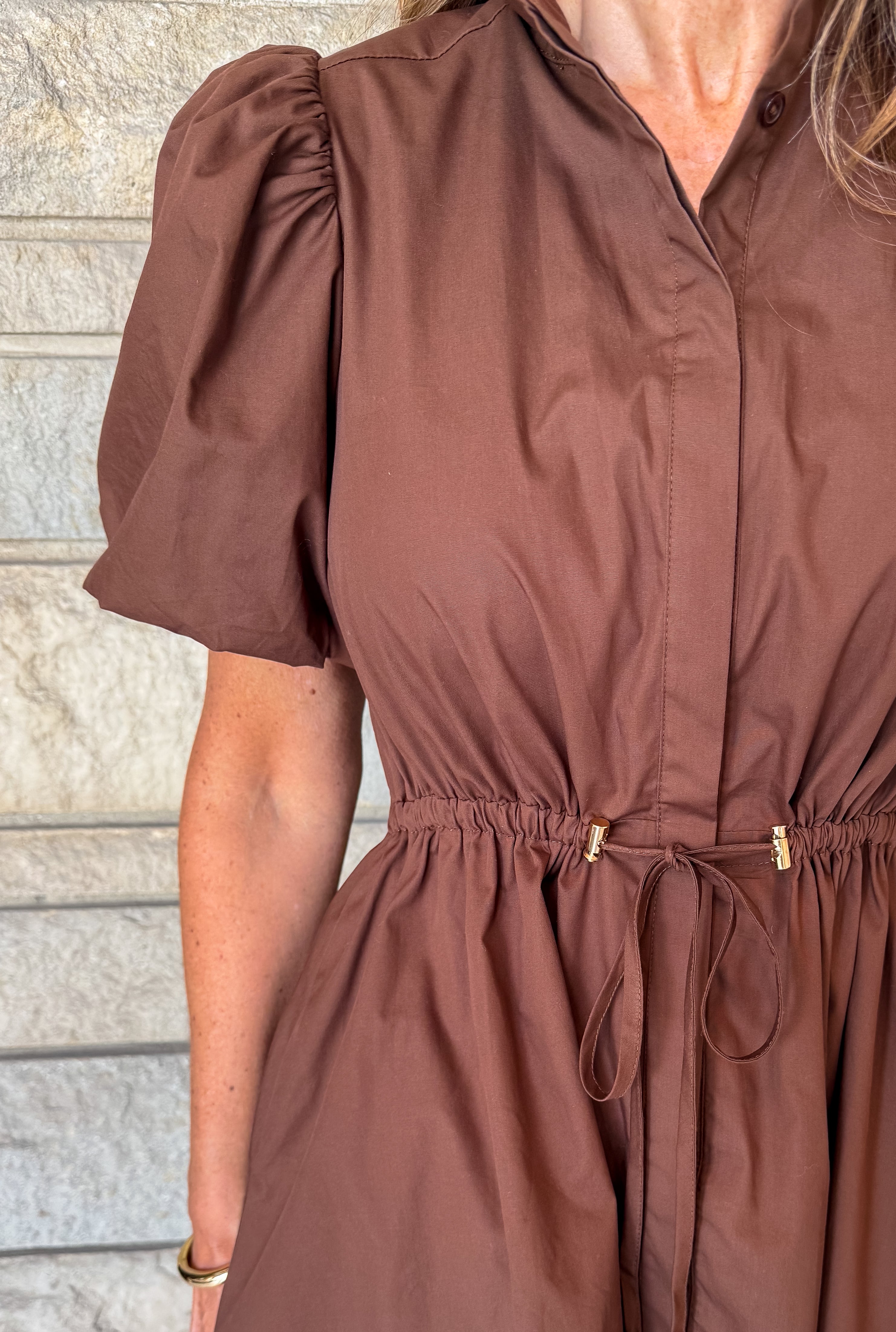 Paris Puff Sleeve Drawstring Waist Dress