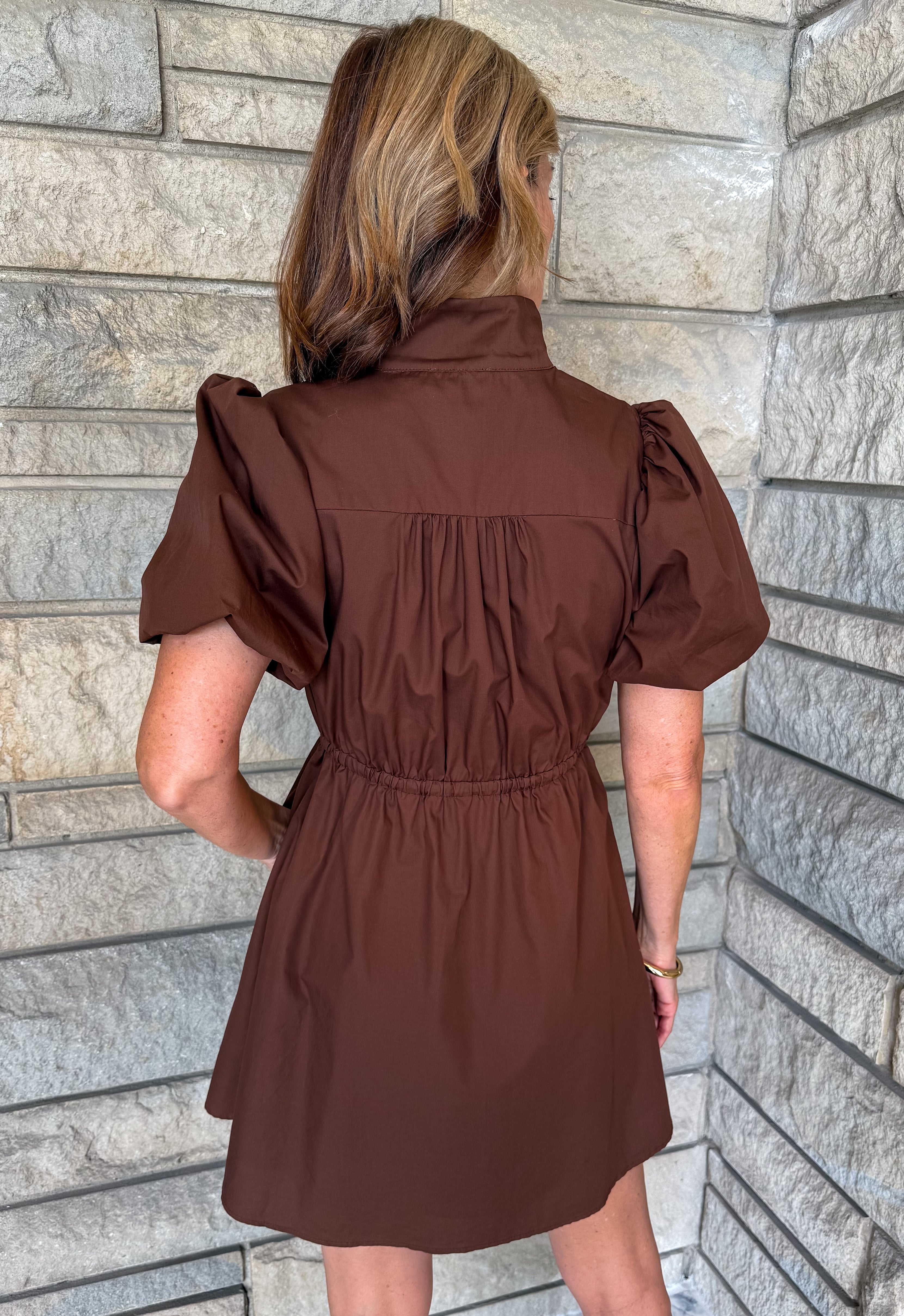 Paris Puff Sleeve Drawstring Waist Dress