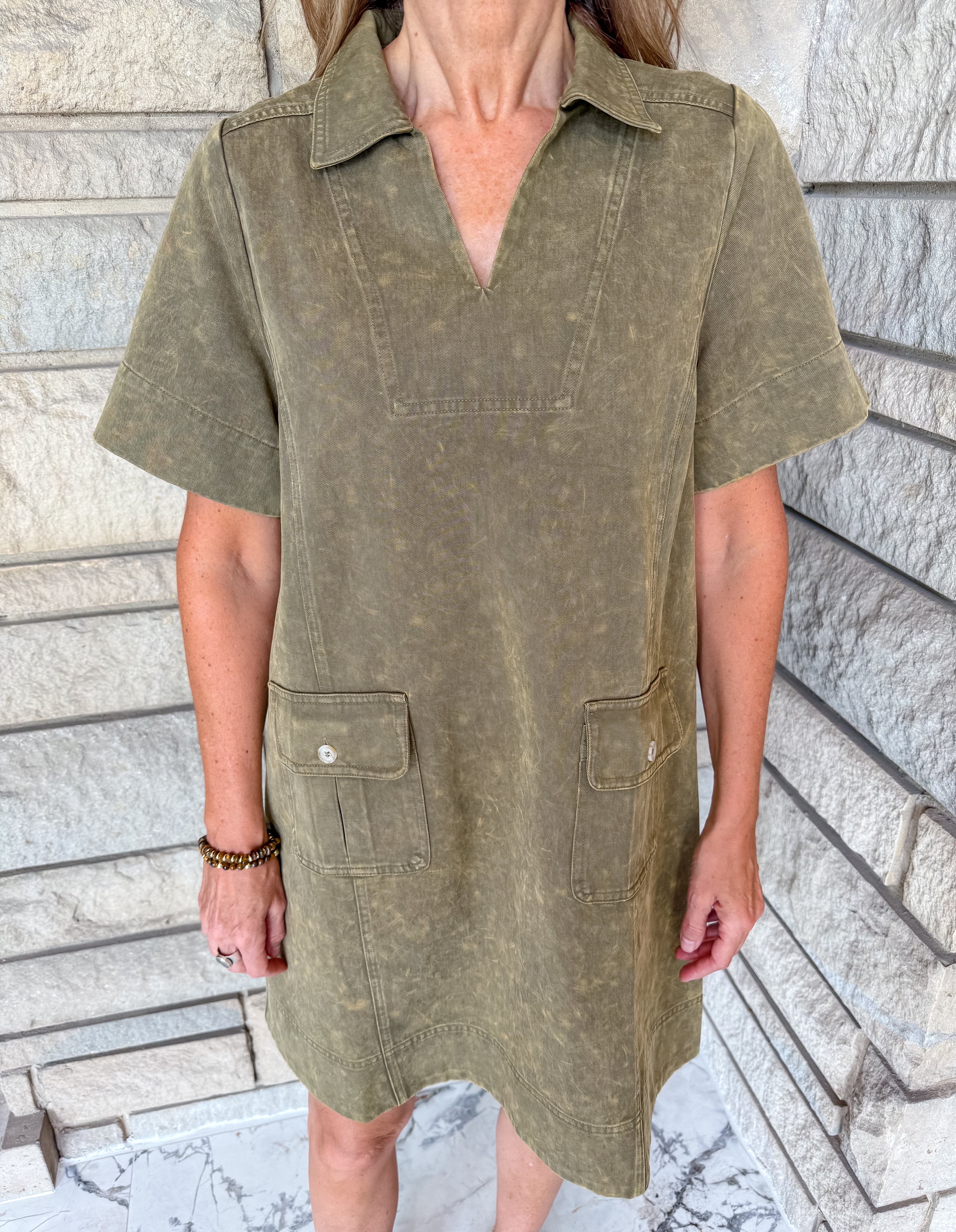 Caera Washed Collared Shift Dress