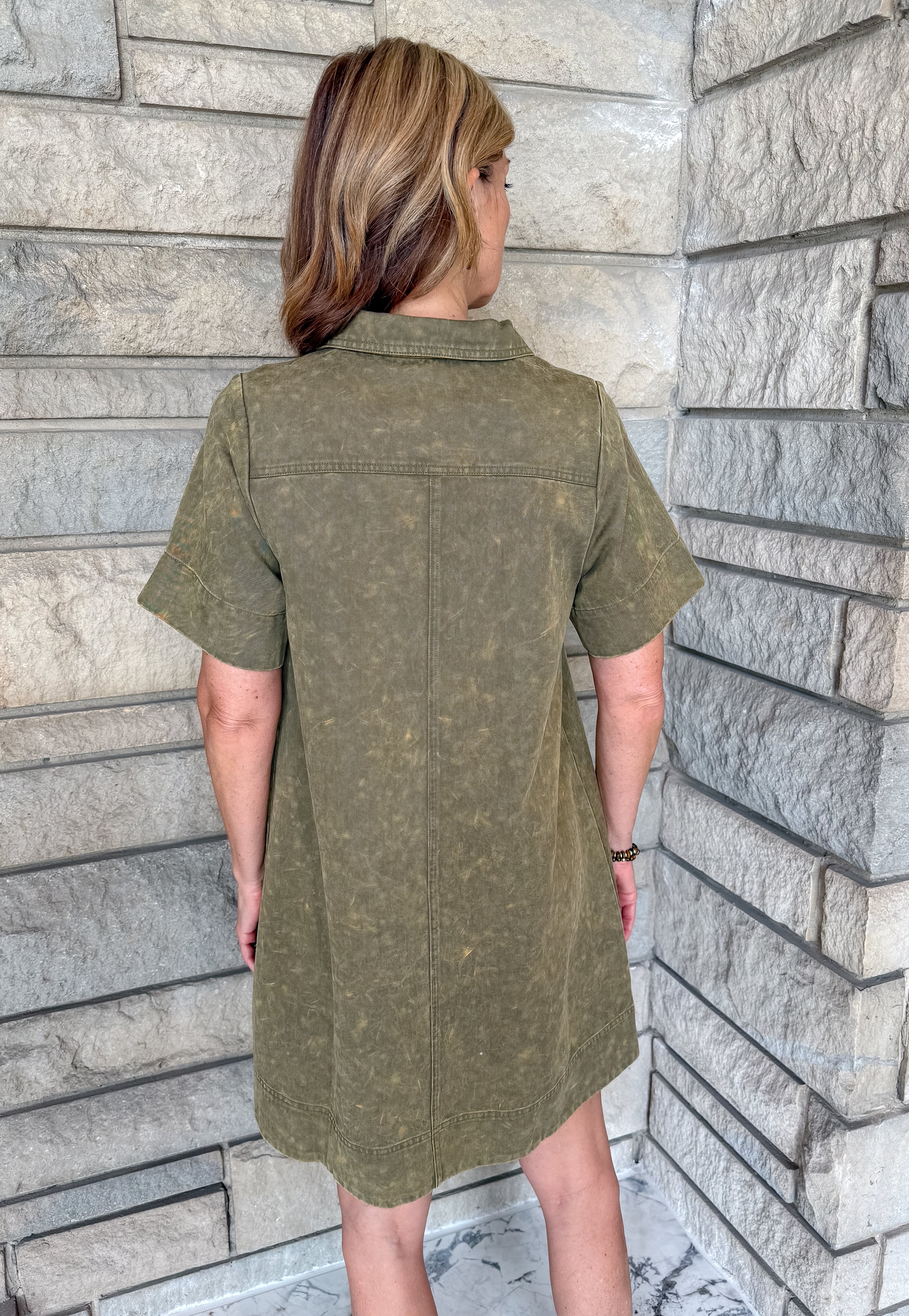 Caera Washed Collared Shift Dress