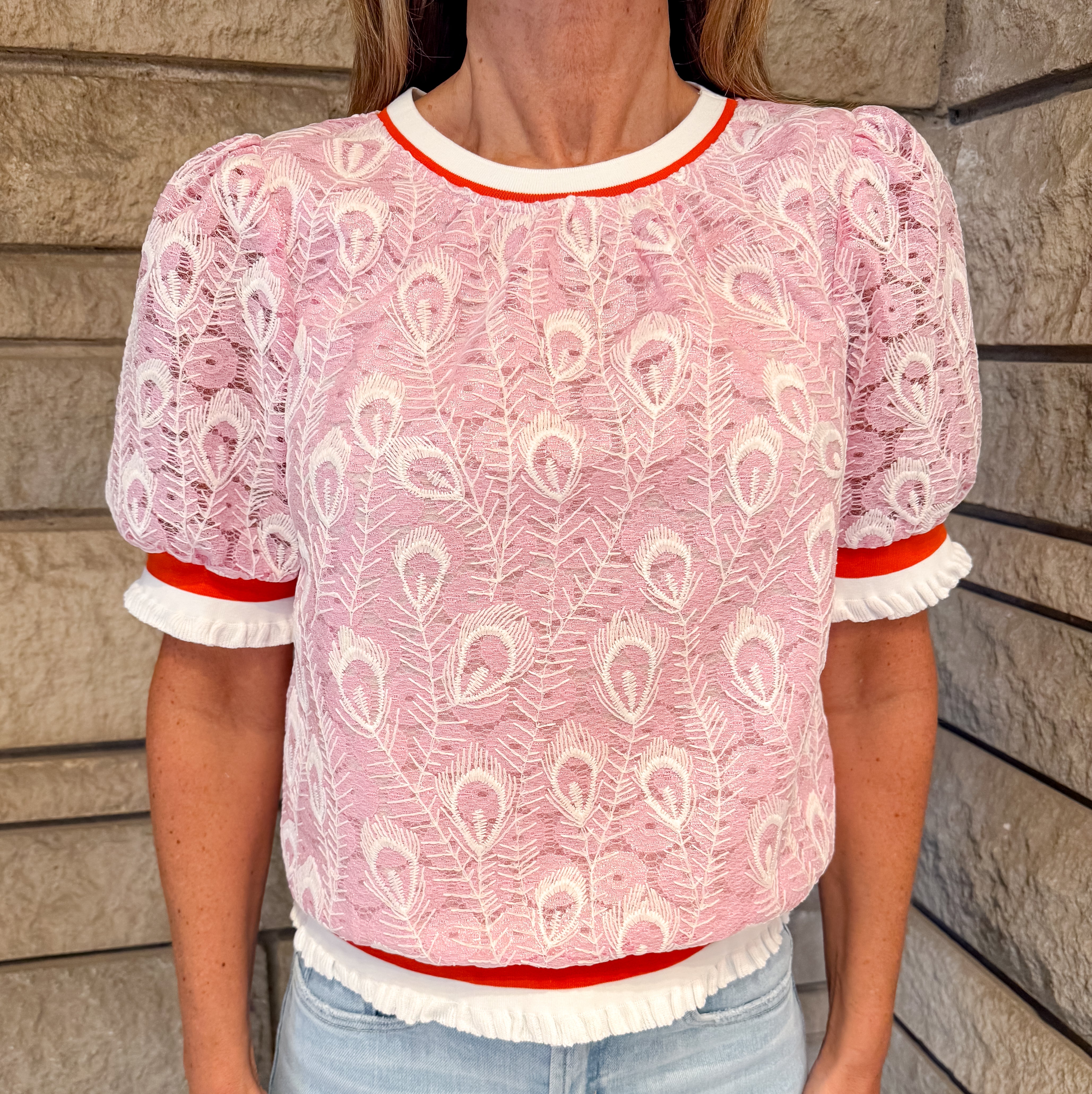 Vicki Embroidered Contrast Trim Top