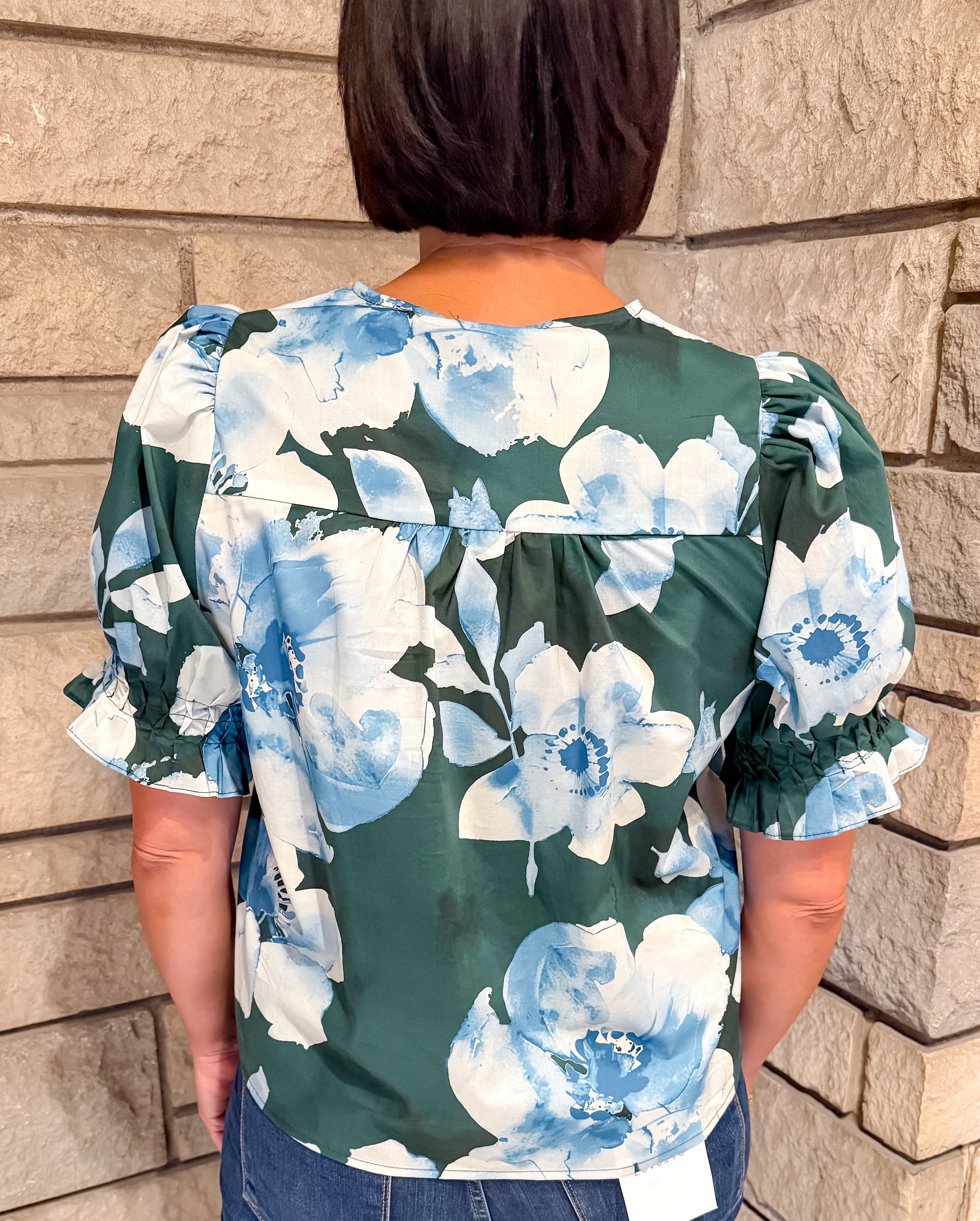 Faye Floral Button Pintuck Top