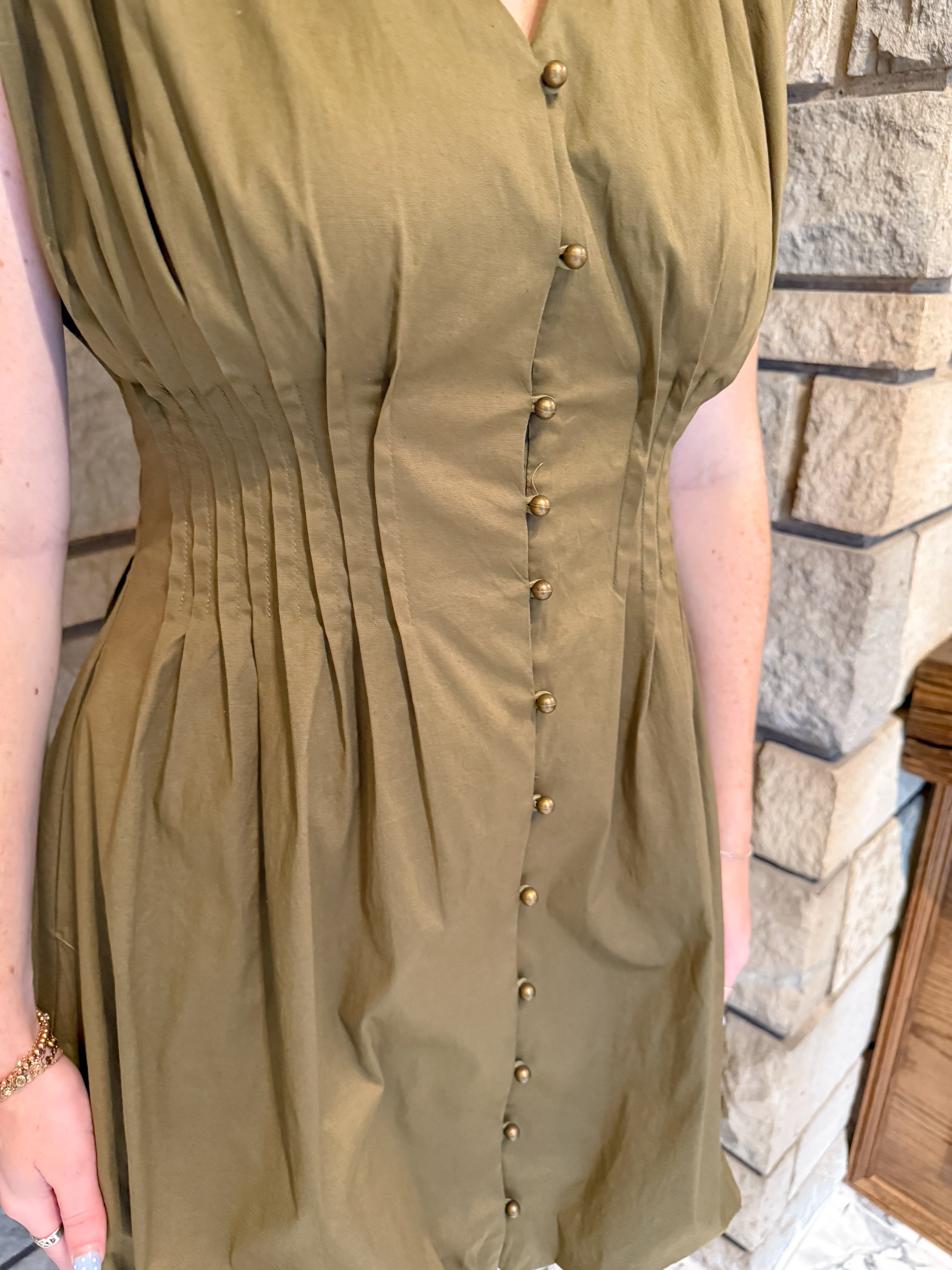 Melinda Pleated Button Bubble Mini Dress