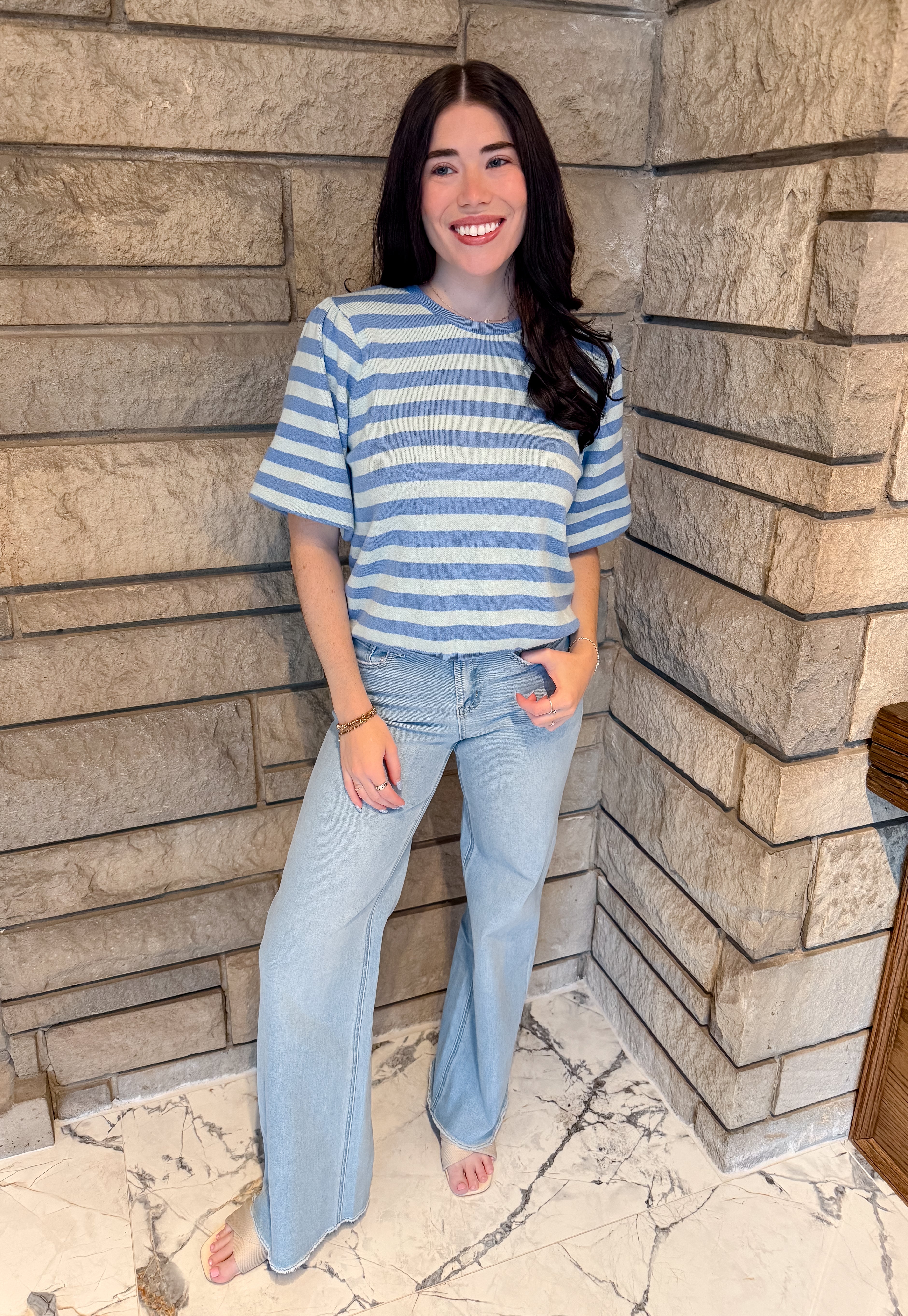 Sienna Striped Bubble Sleeve Sweater