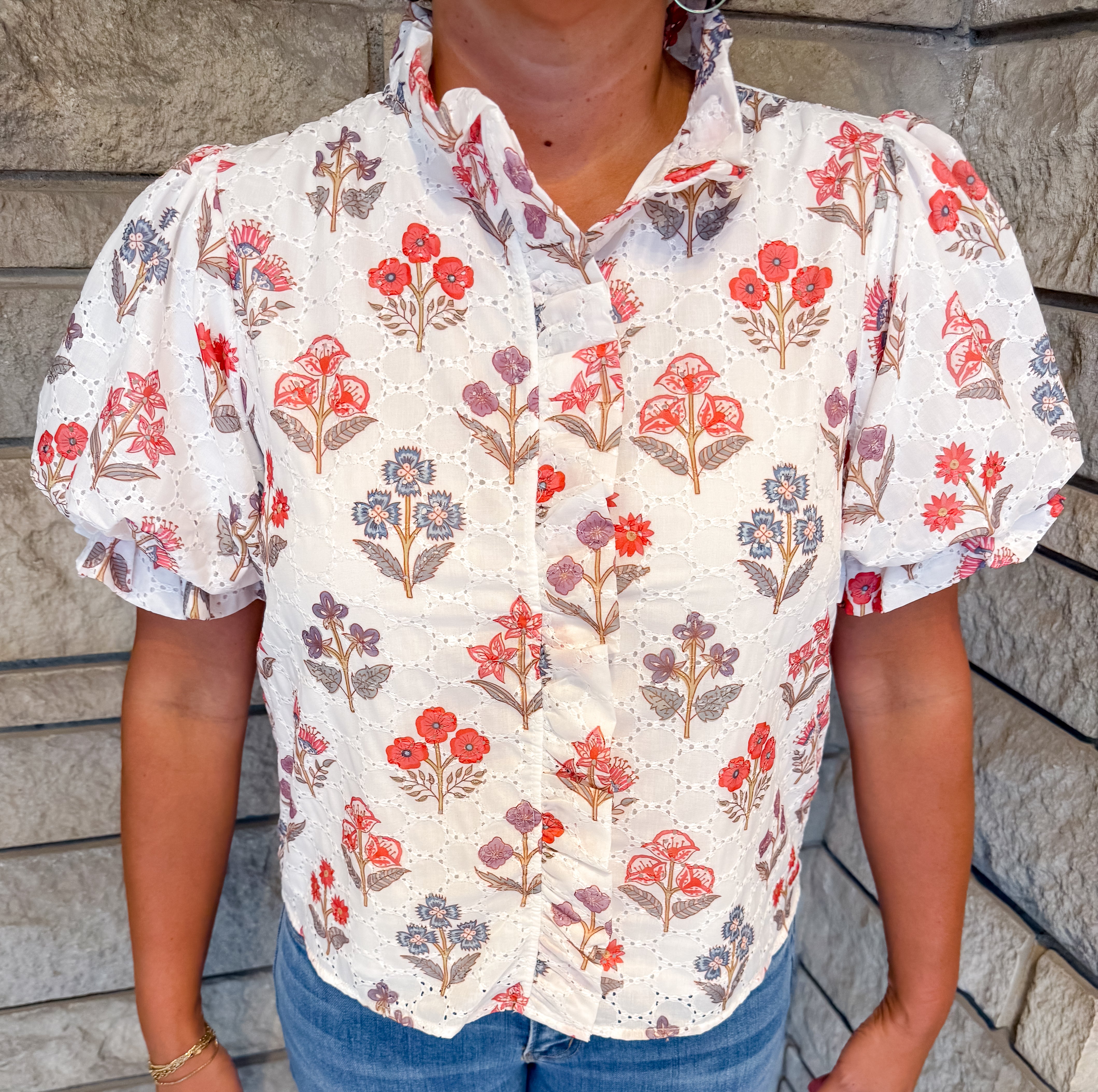 Amelia Floral Eyelet Ruffle Top