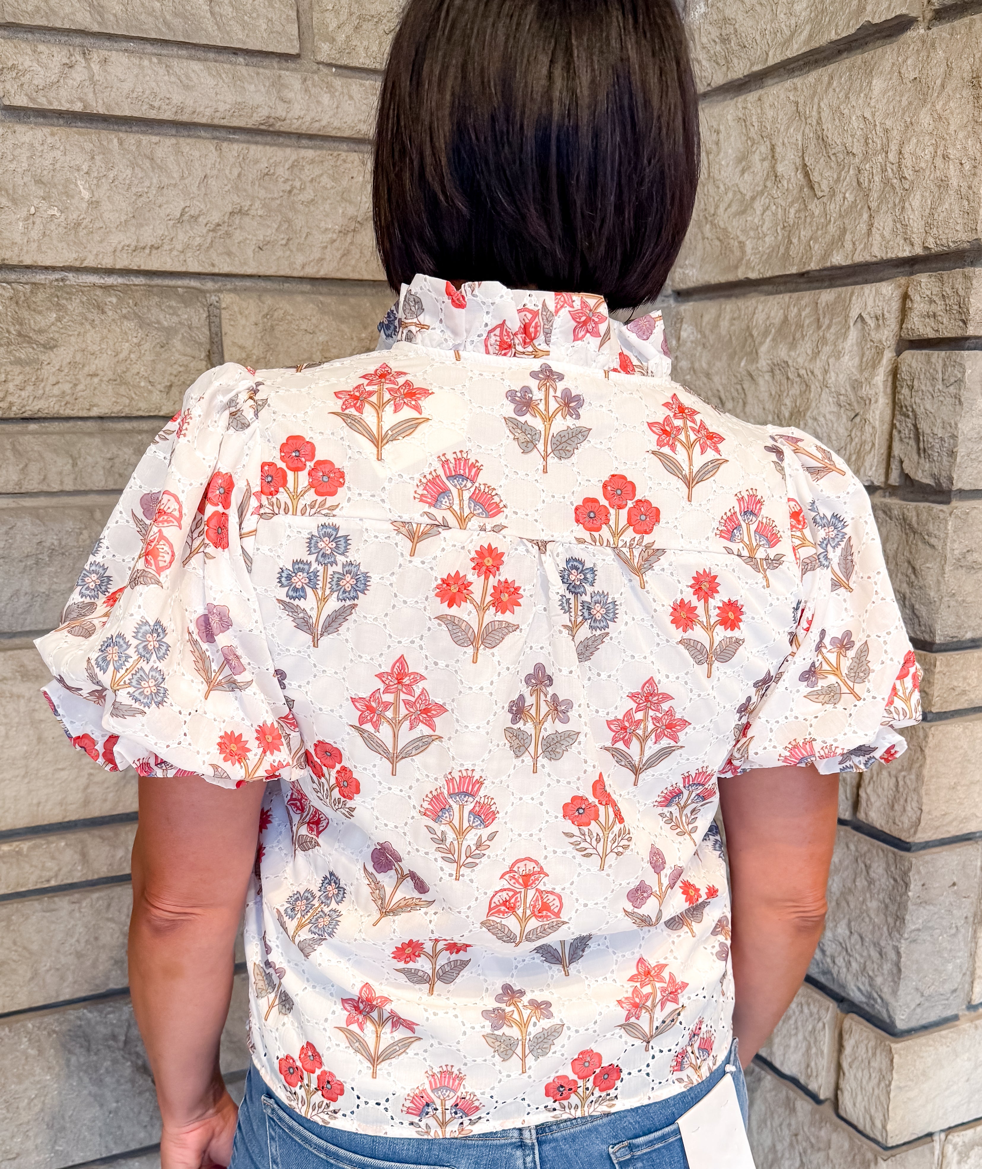 Amelia Floral Eyelet Ruffle Top