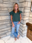 v neck flutter sleeve pine green top
