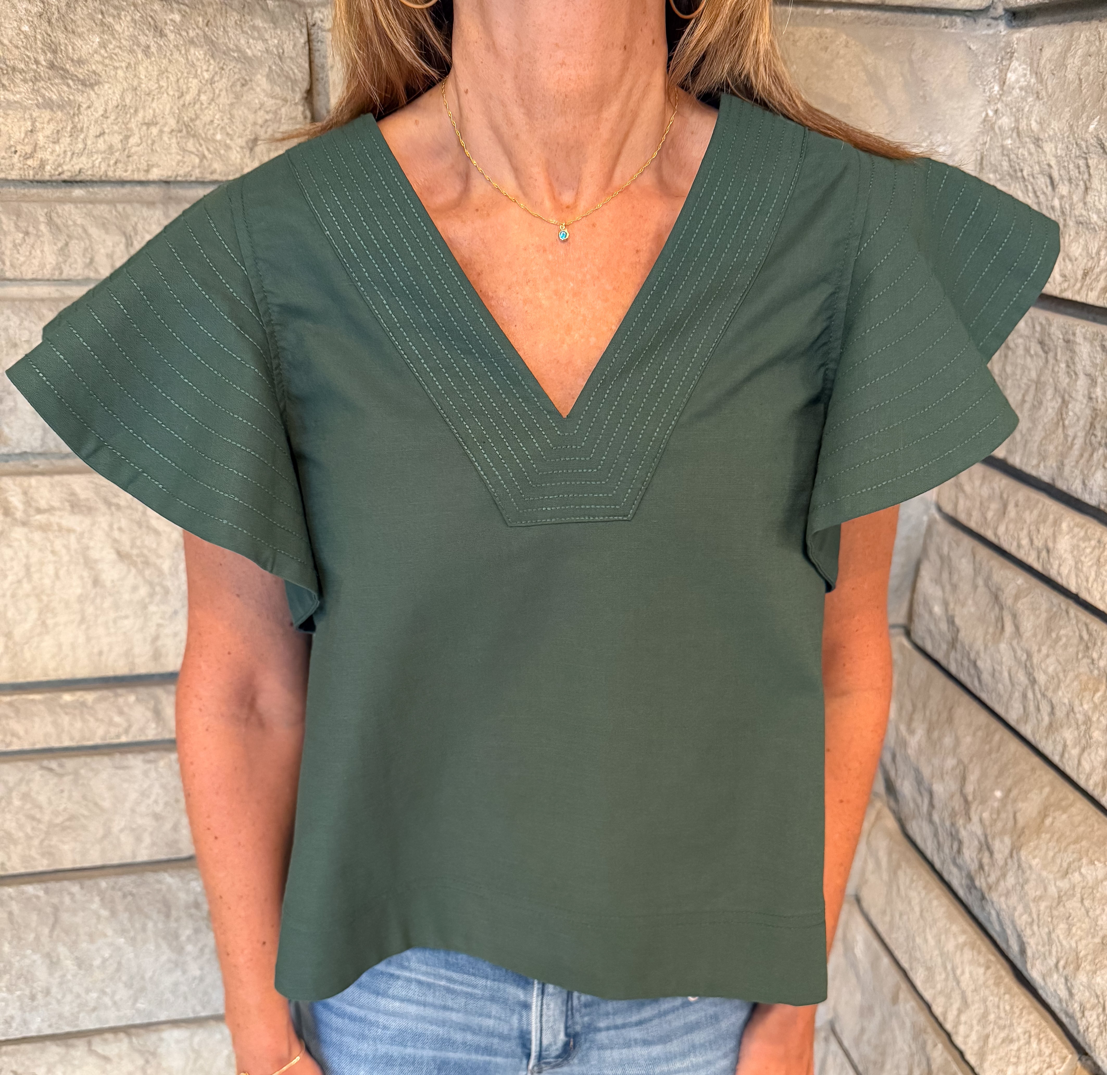 Hazel Stitch Trim Flutter Top