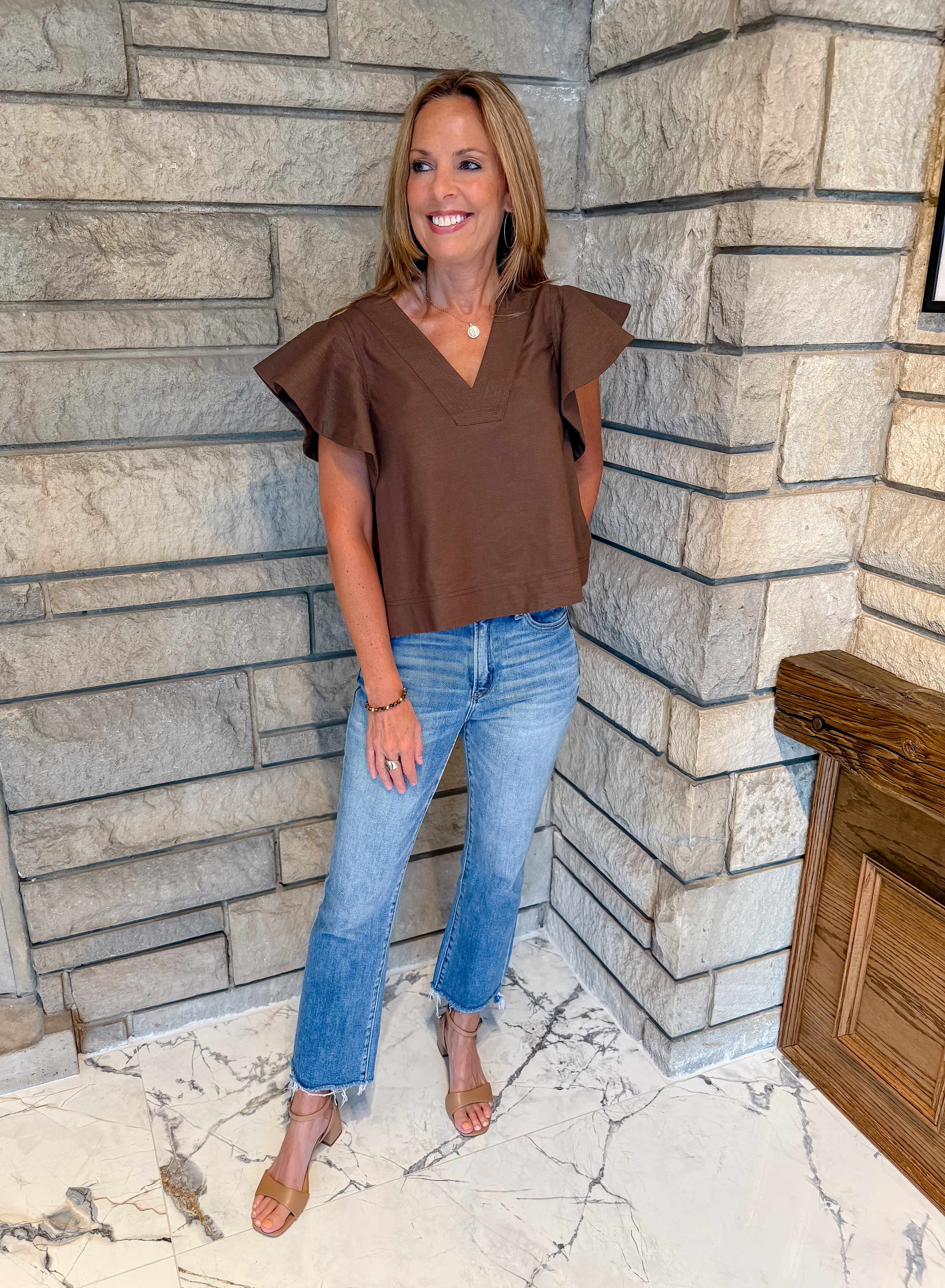Hazel Stitch Trim Flutter Top