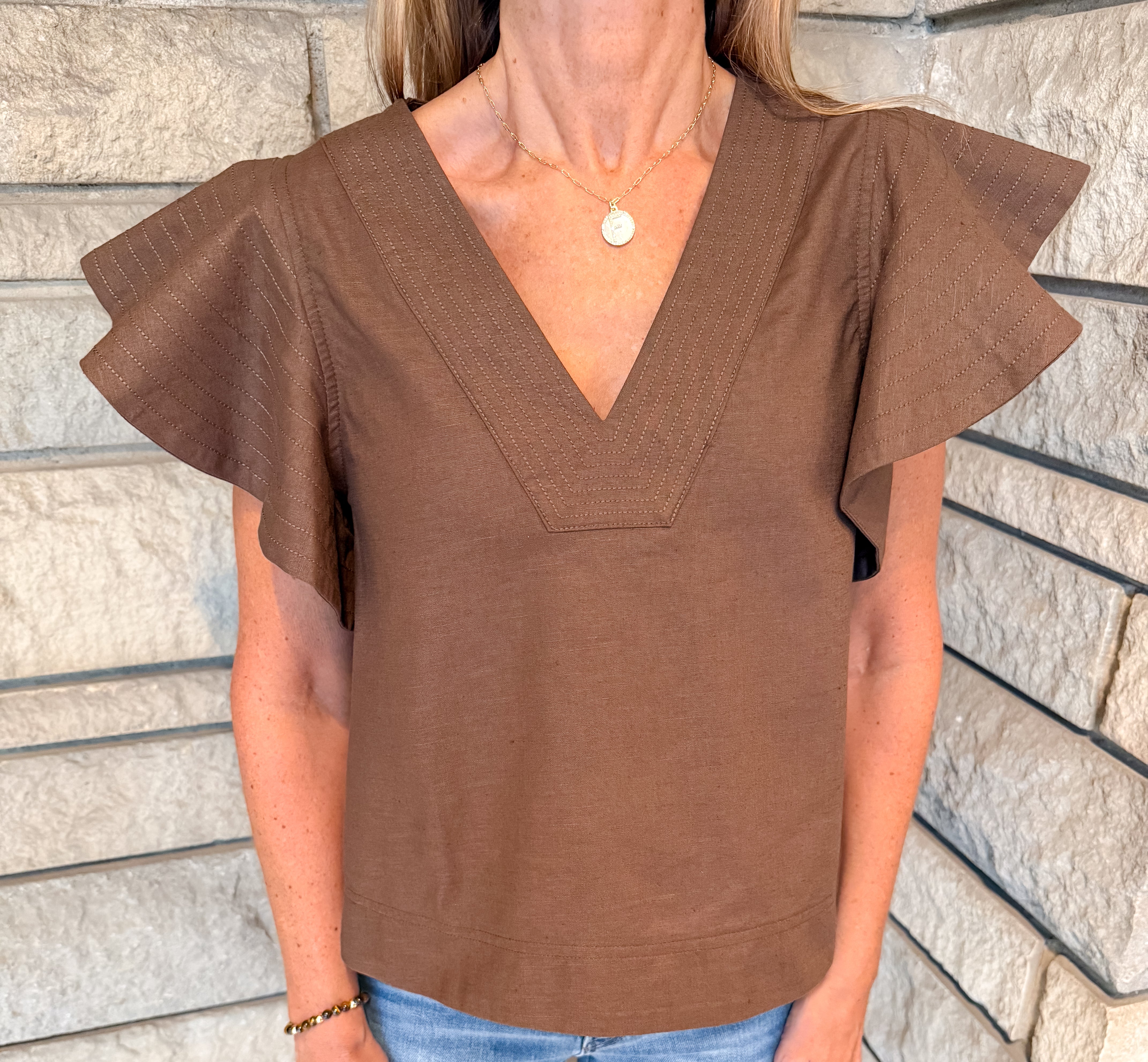 Hazel Stitch Trim Flutter Top