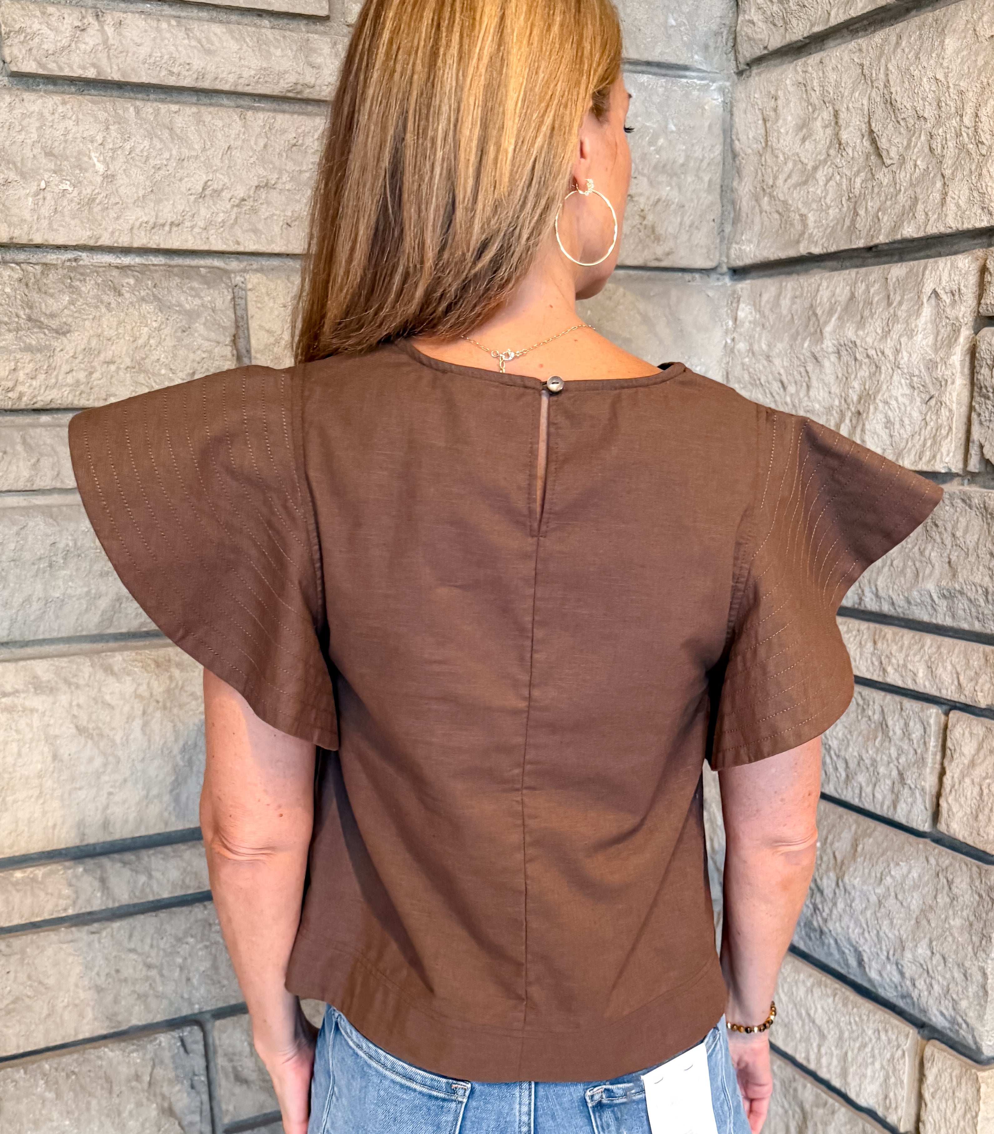 Hazel Stitch Trim Flutter Top