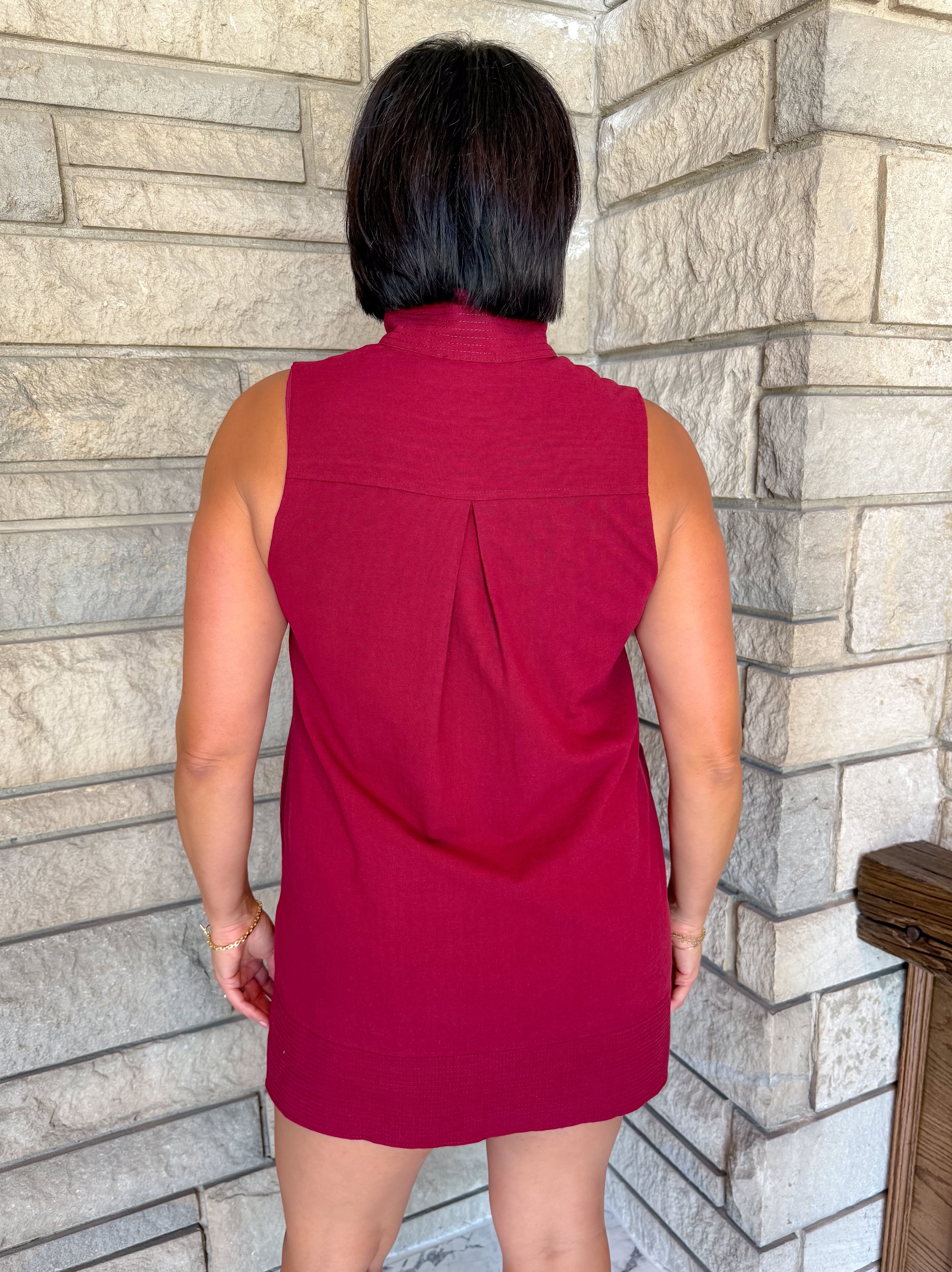 Dayna Stand Collar Sleeveless Dress