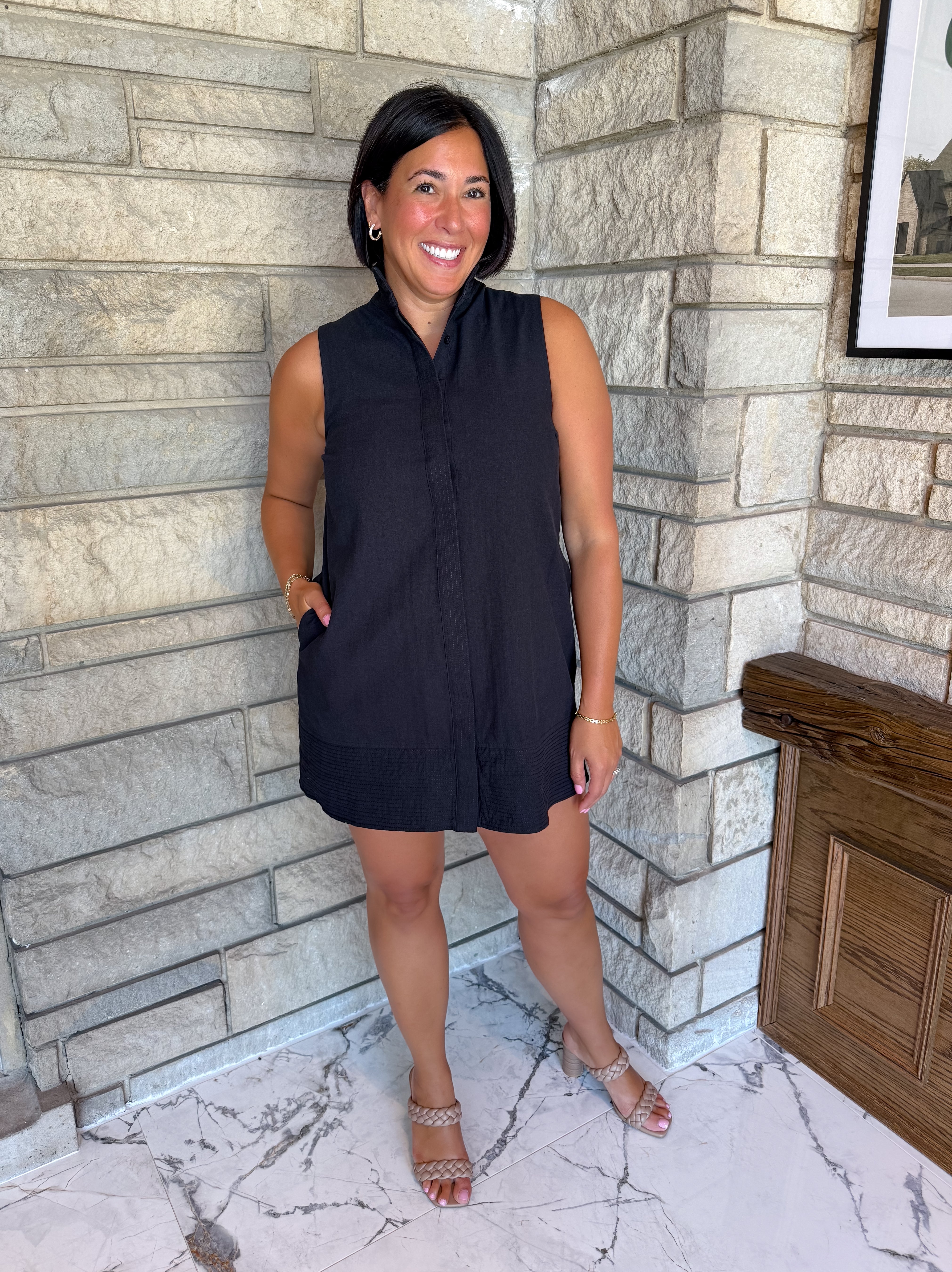 Dayna Stand Collar Sleeveless Dress