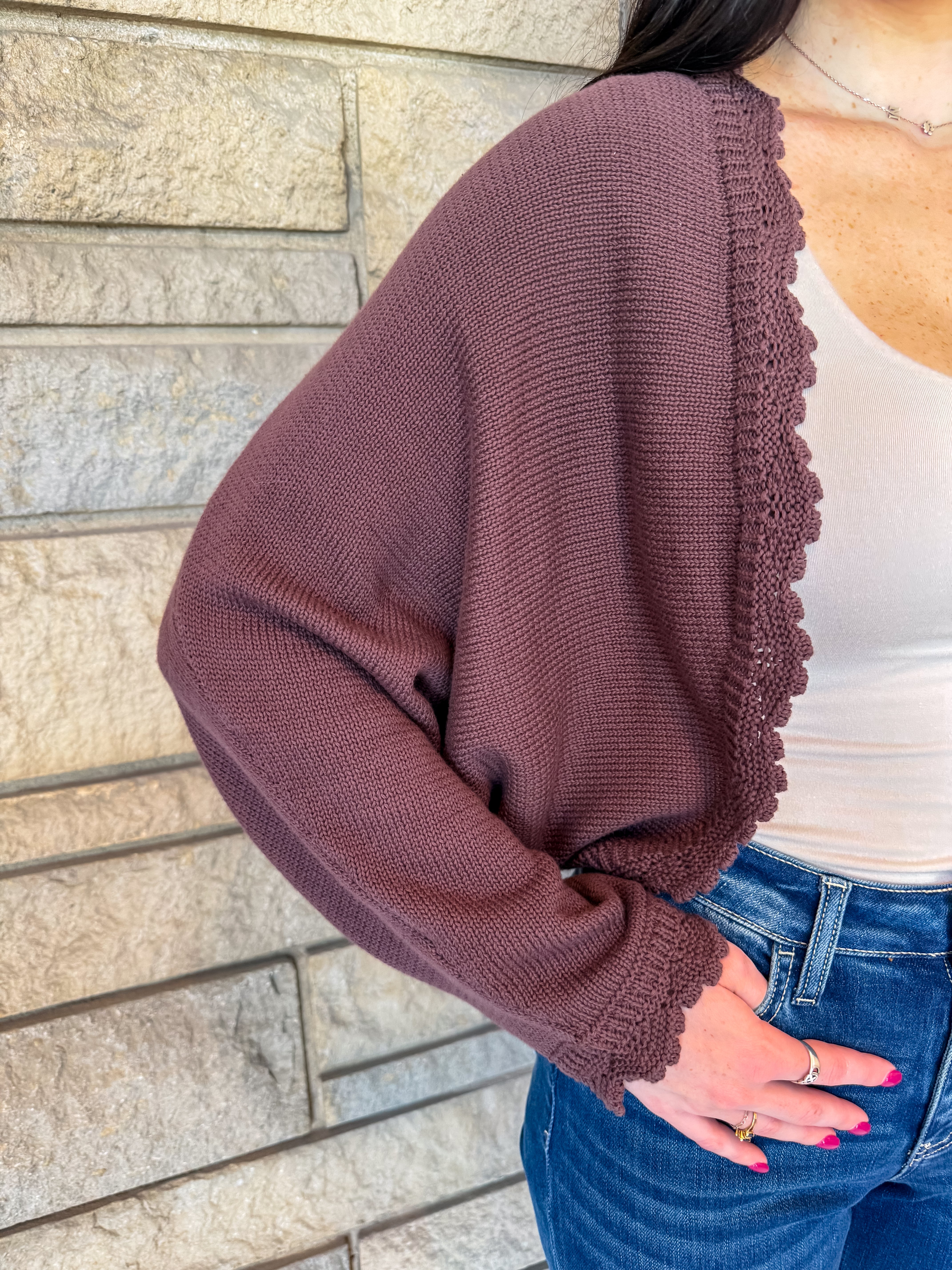 Brier Scallop Trim Open Cardigan