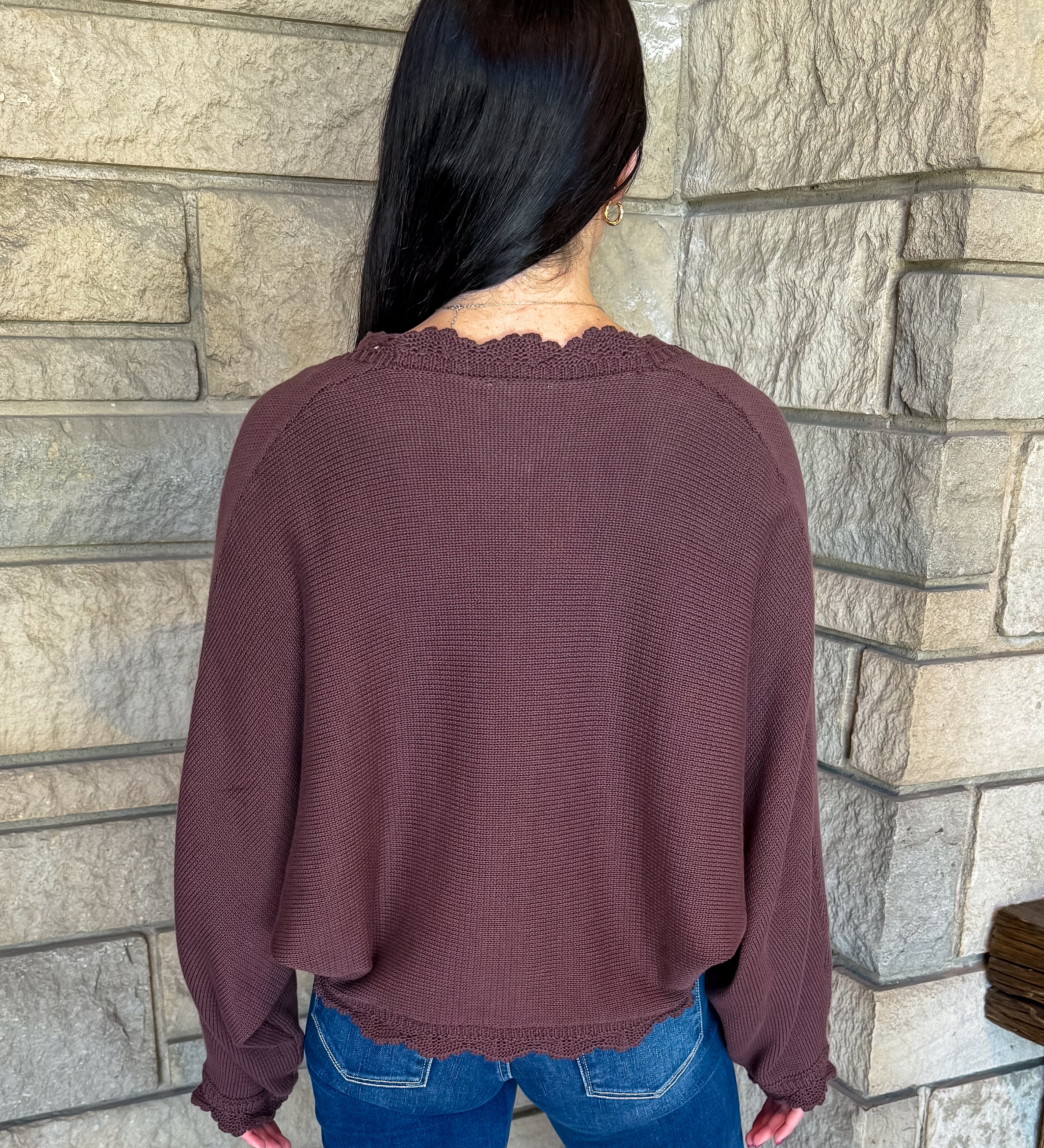 Brier Scallop Trim Open Cardigan