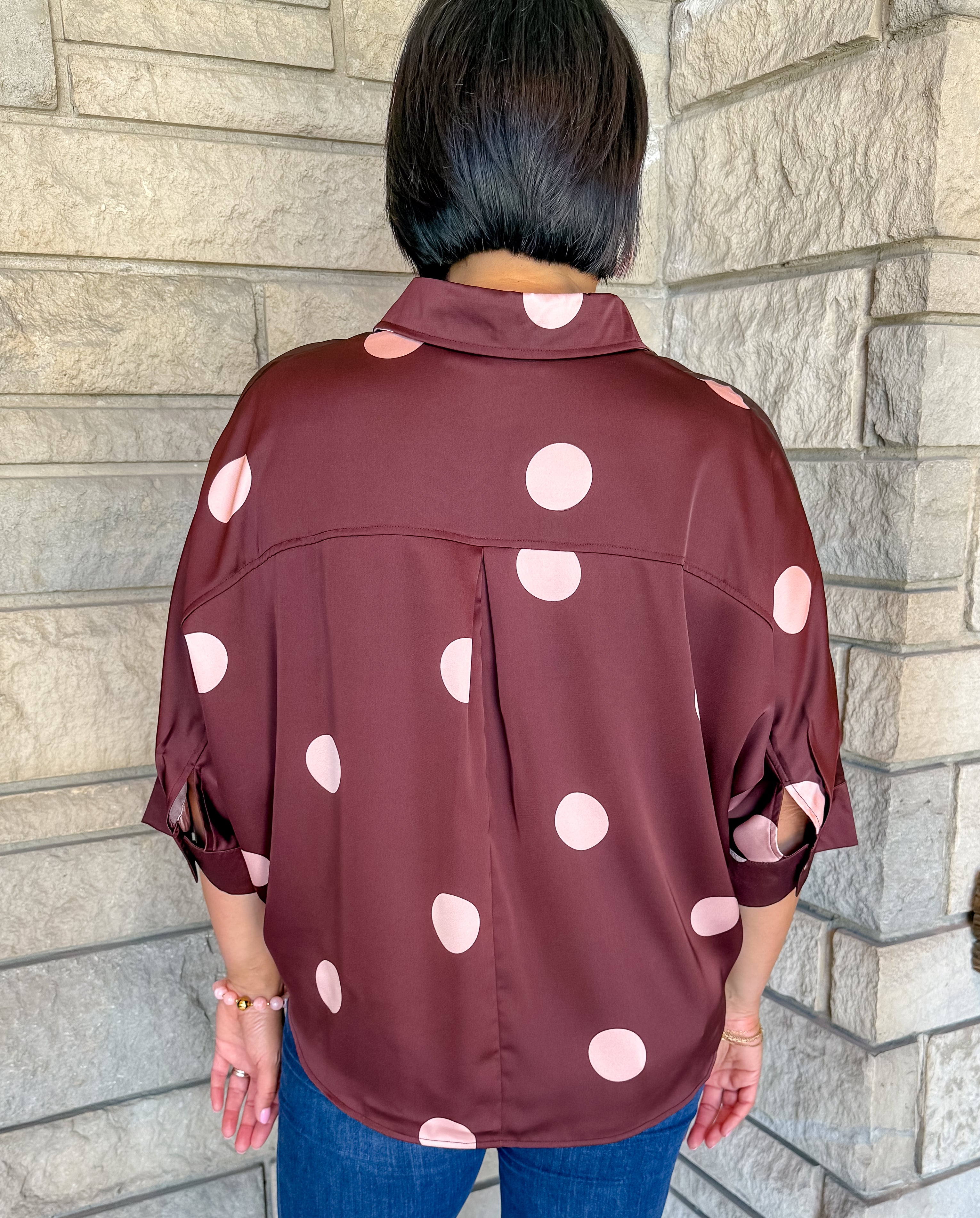 Jeni Polka Dot 3/4 Sleeve Silk Top