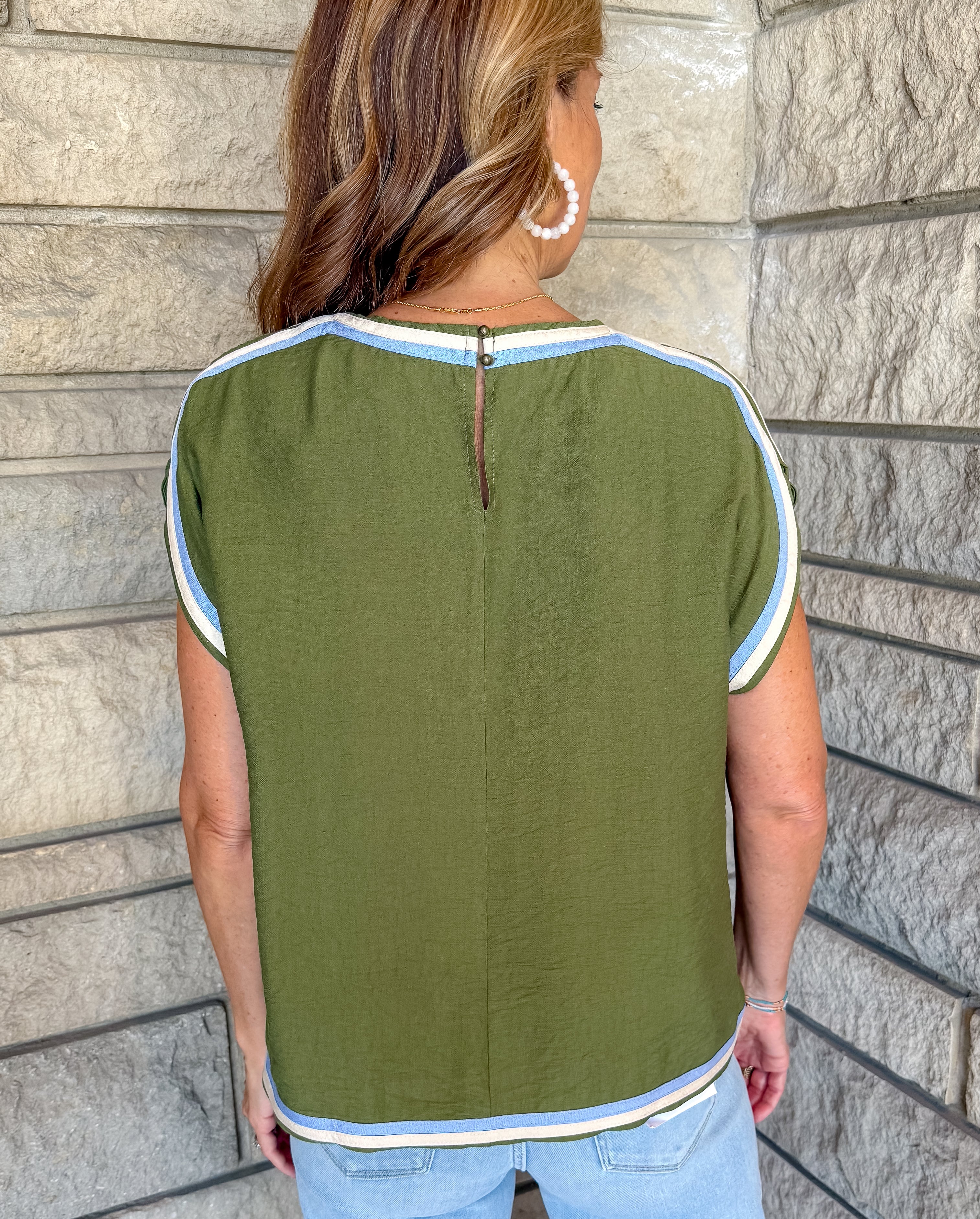 Erika Contrast Trim Cap Slv Top