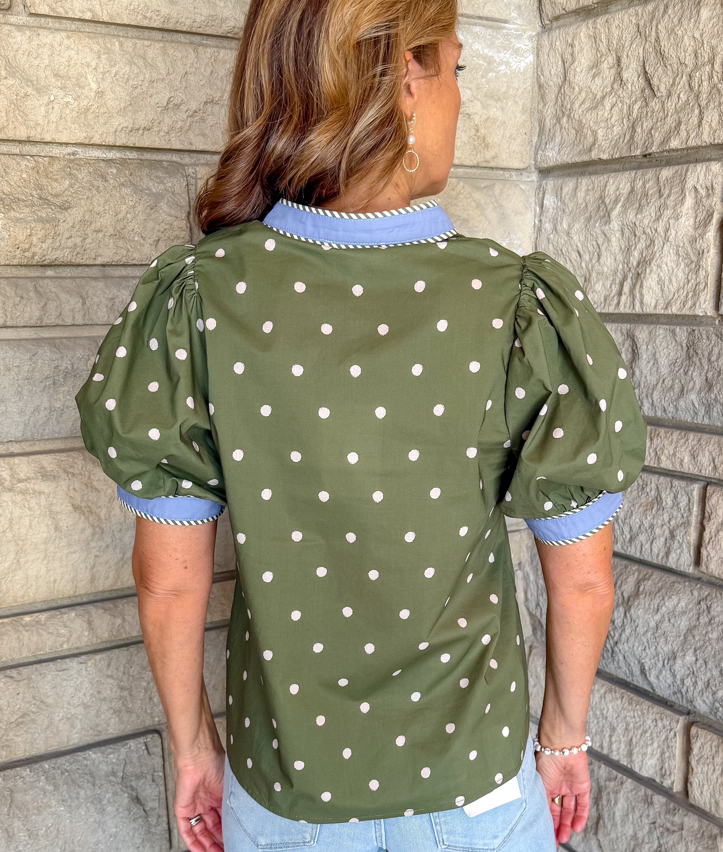 Dylan Contrast Trim Polka Dot Top