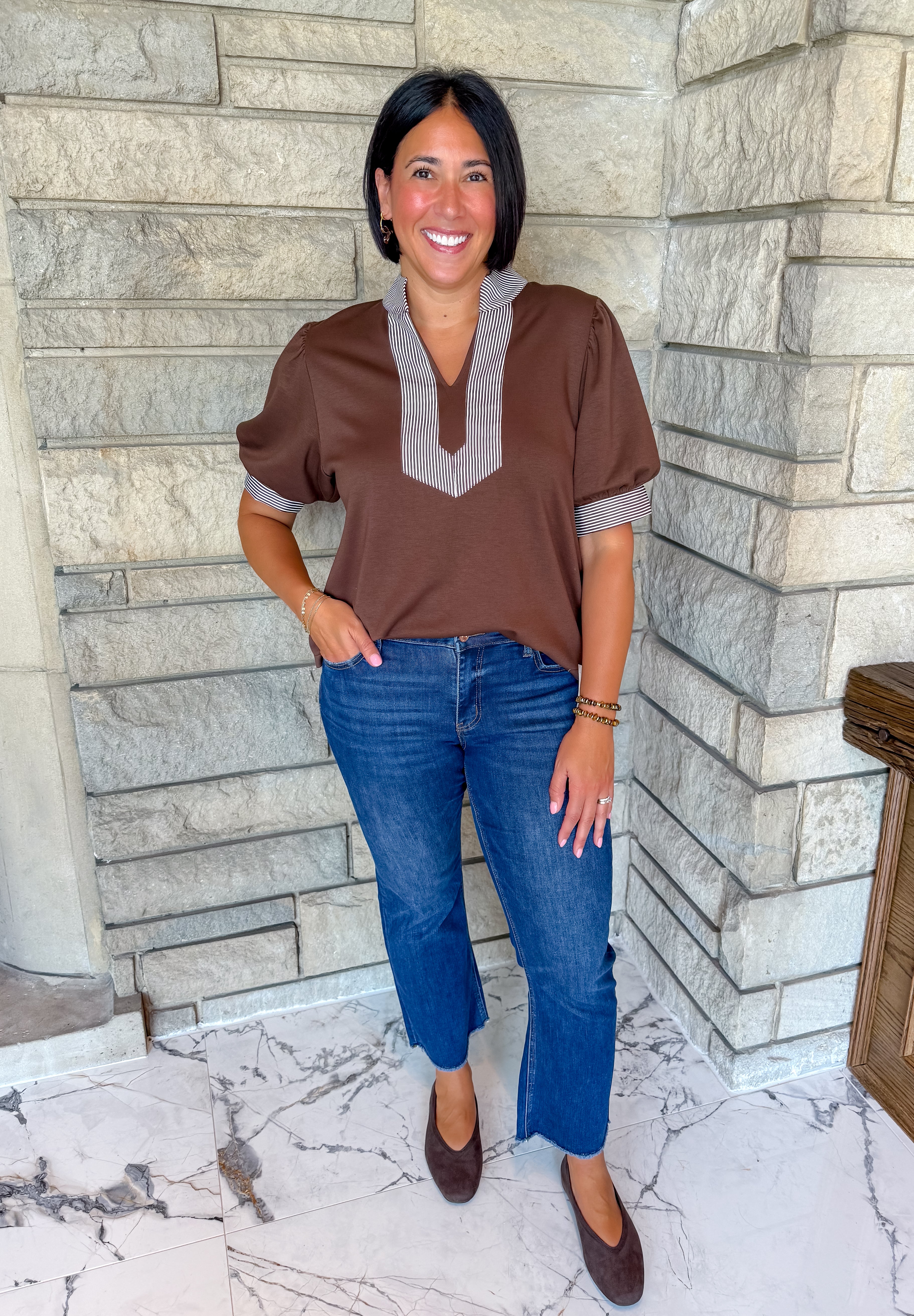 Clarissa Striped Trim Top
