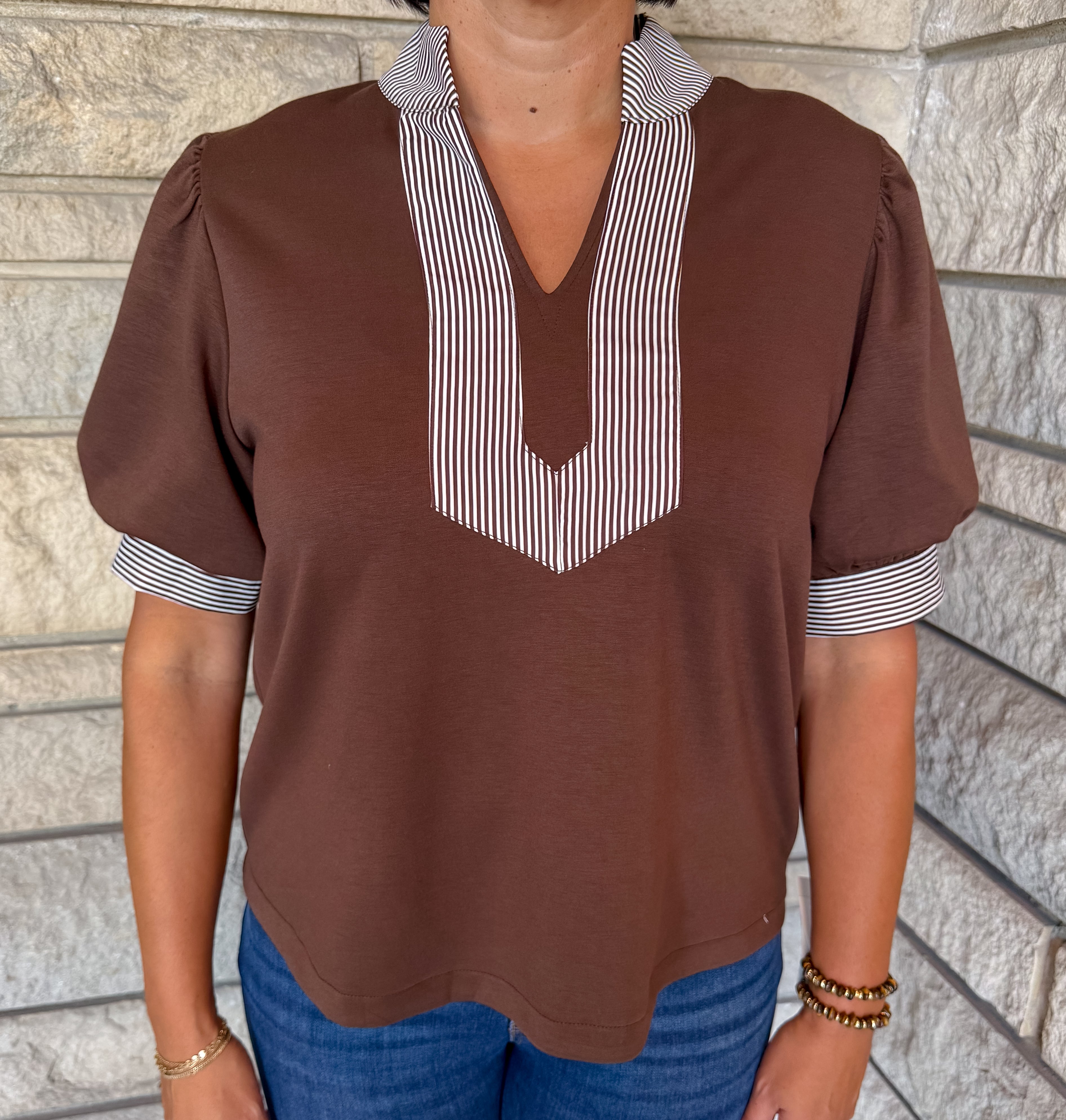 Clarissa Striped Trim Top
