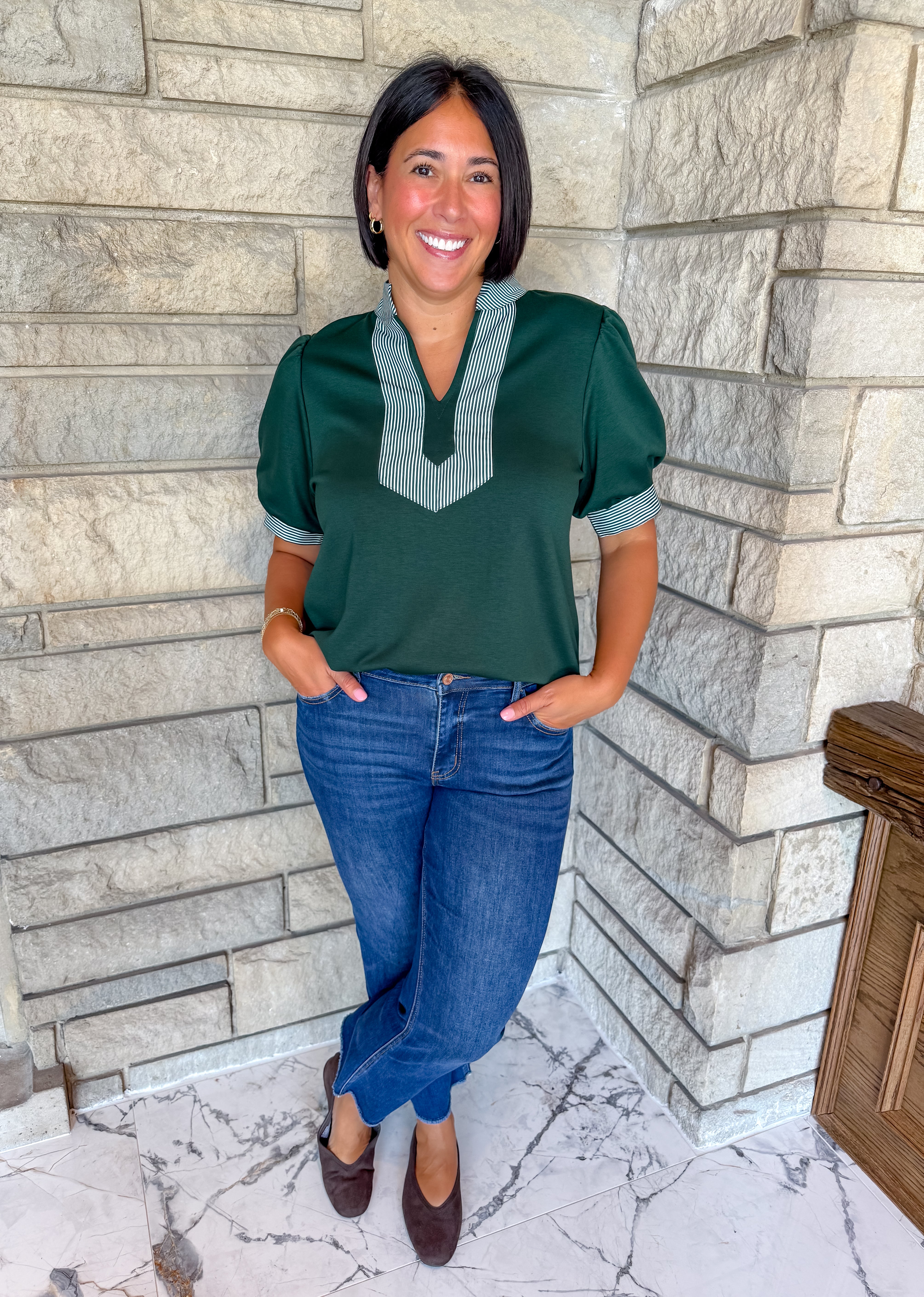 Clarissa Striped Trim Top