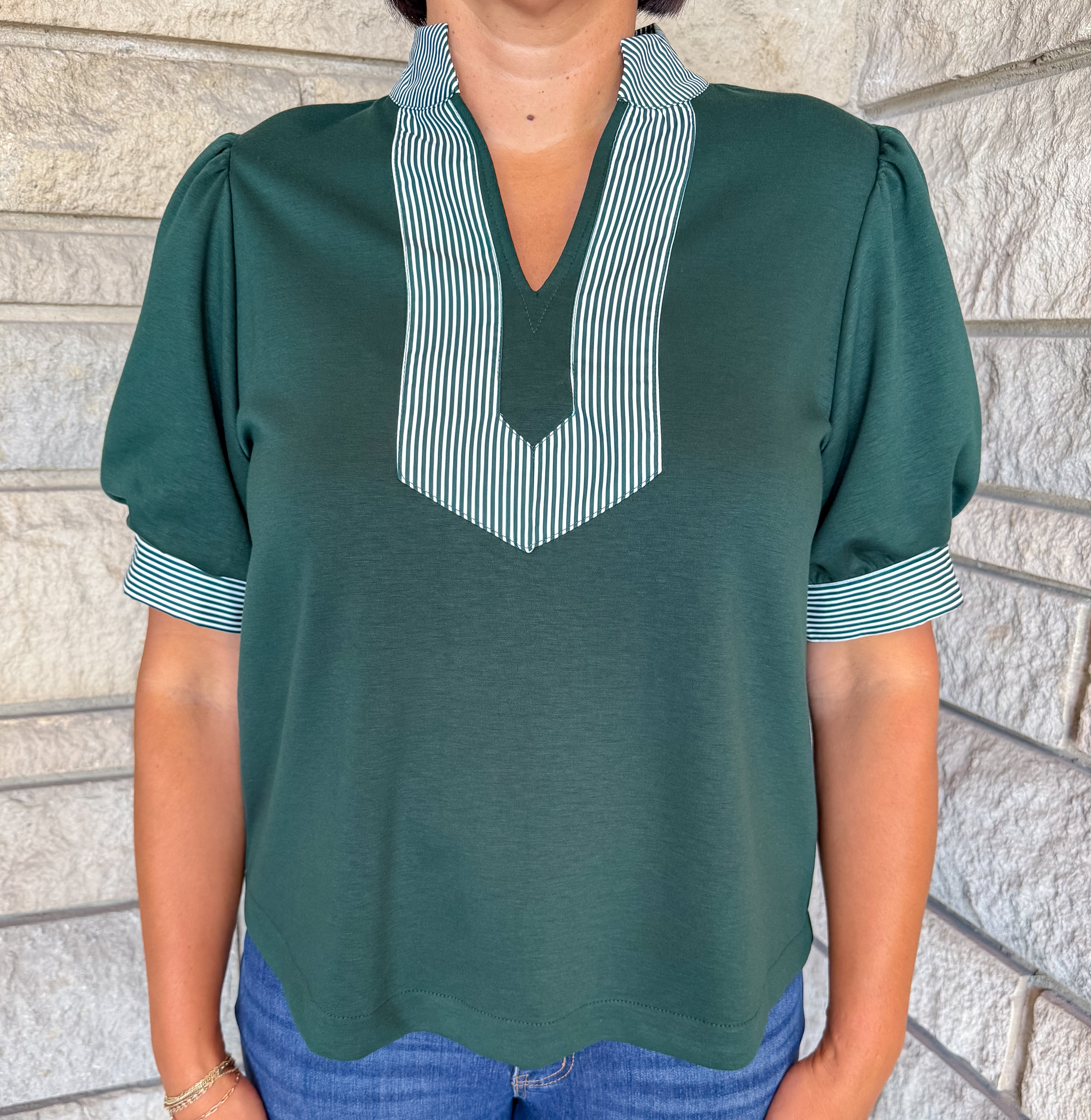 Clarissa Striped Trim Top