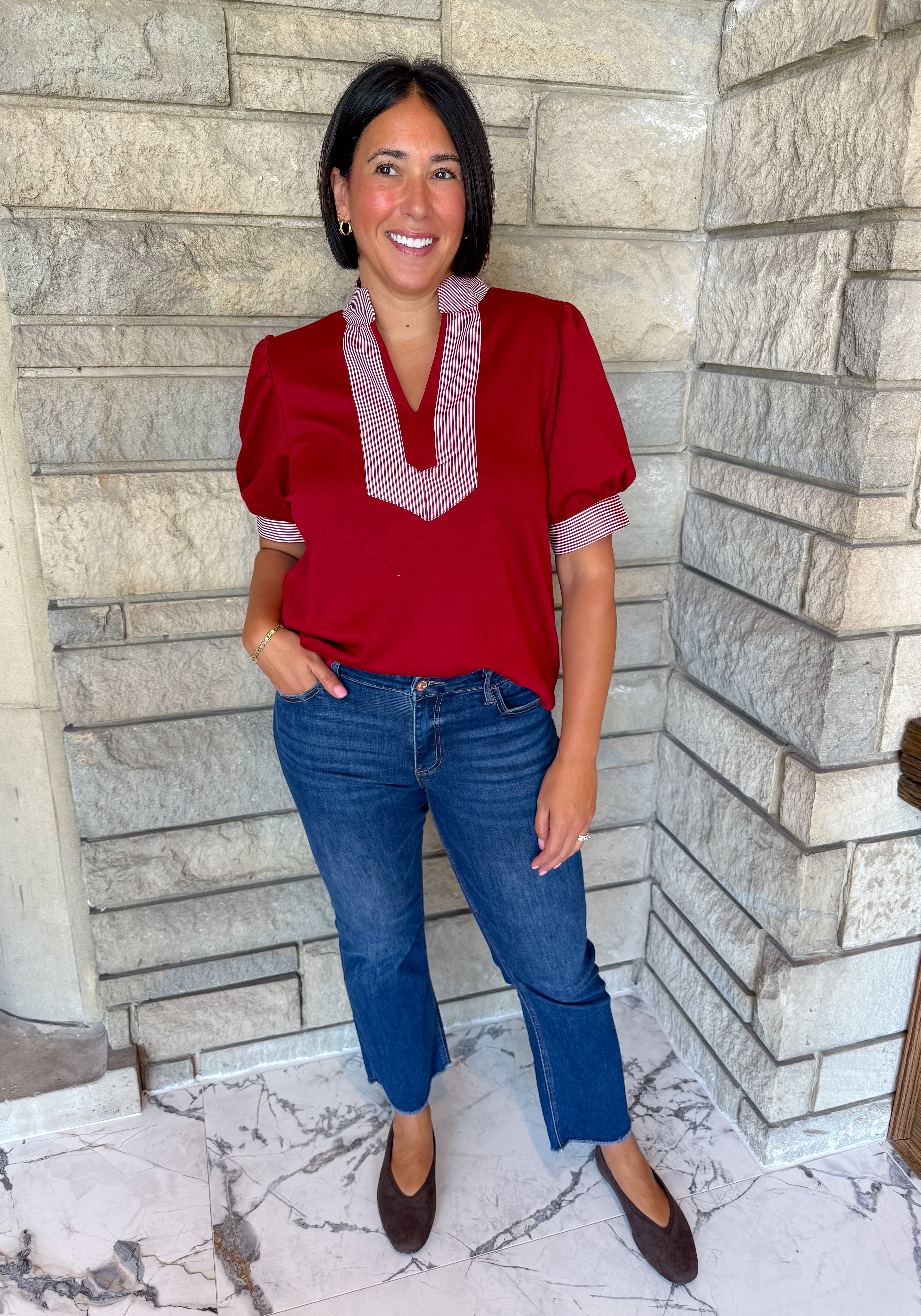Clarissa Striped Trim Top