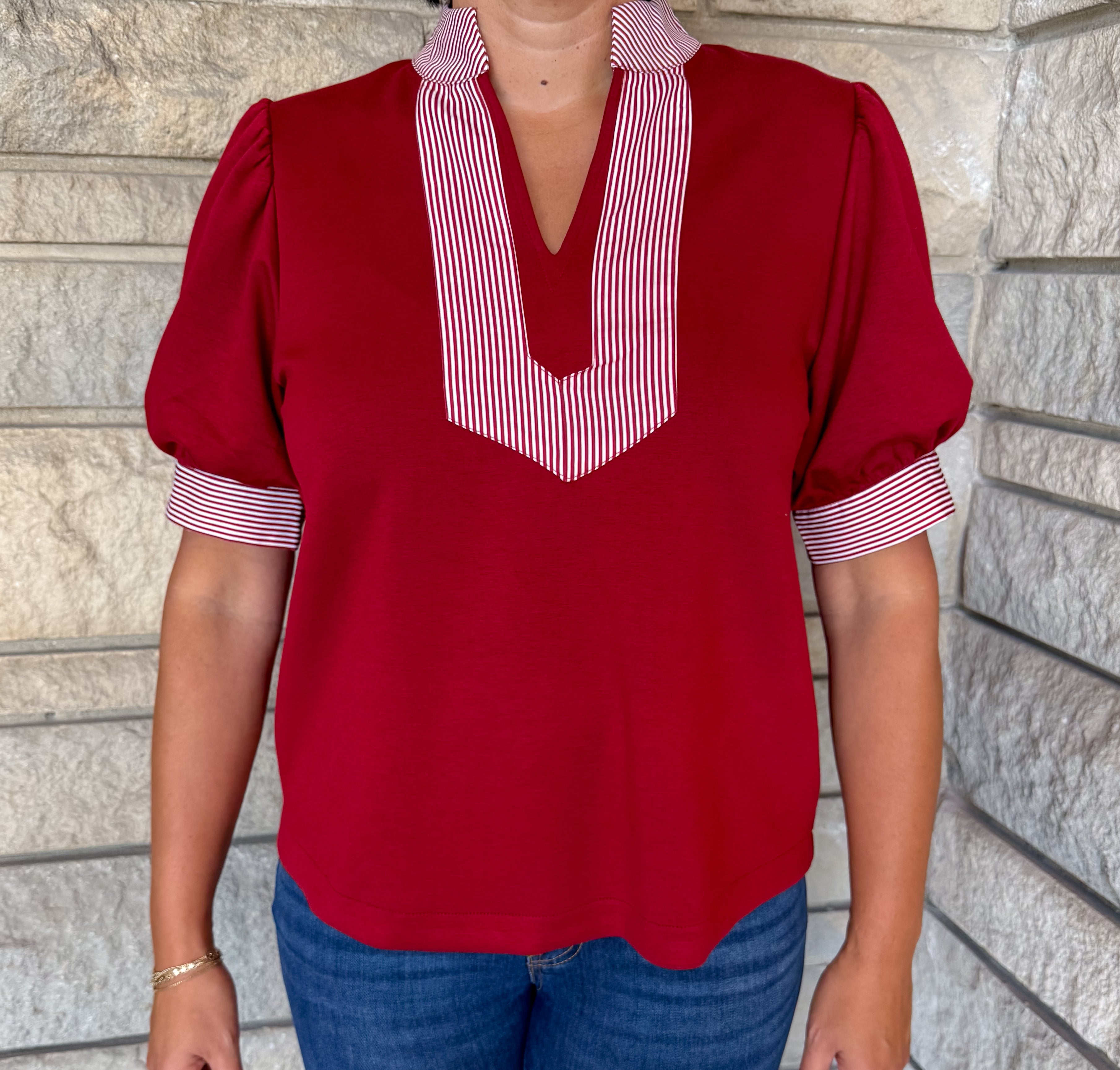 Clarissa Striped Trim Top